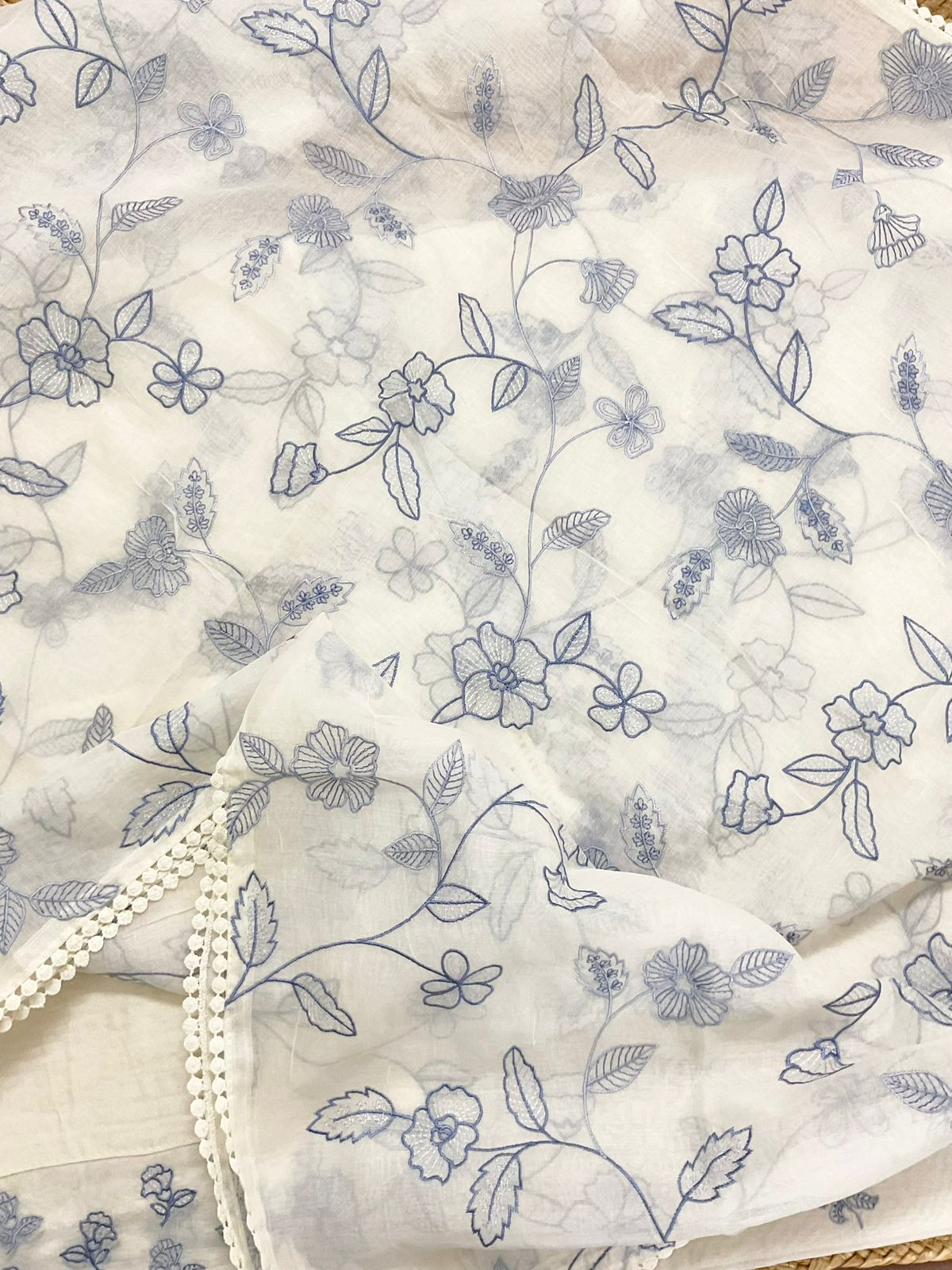 Pure Chanderi Embroidered Suit - Off White