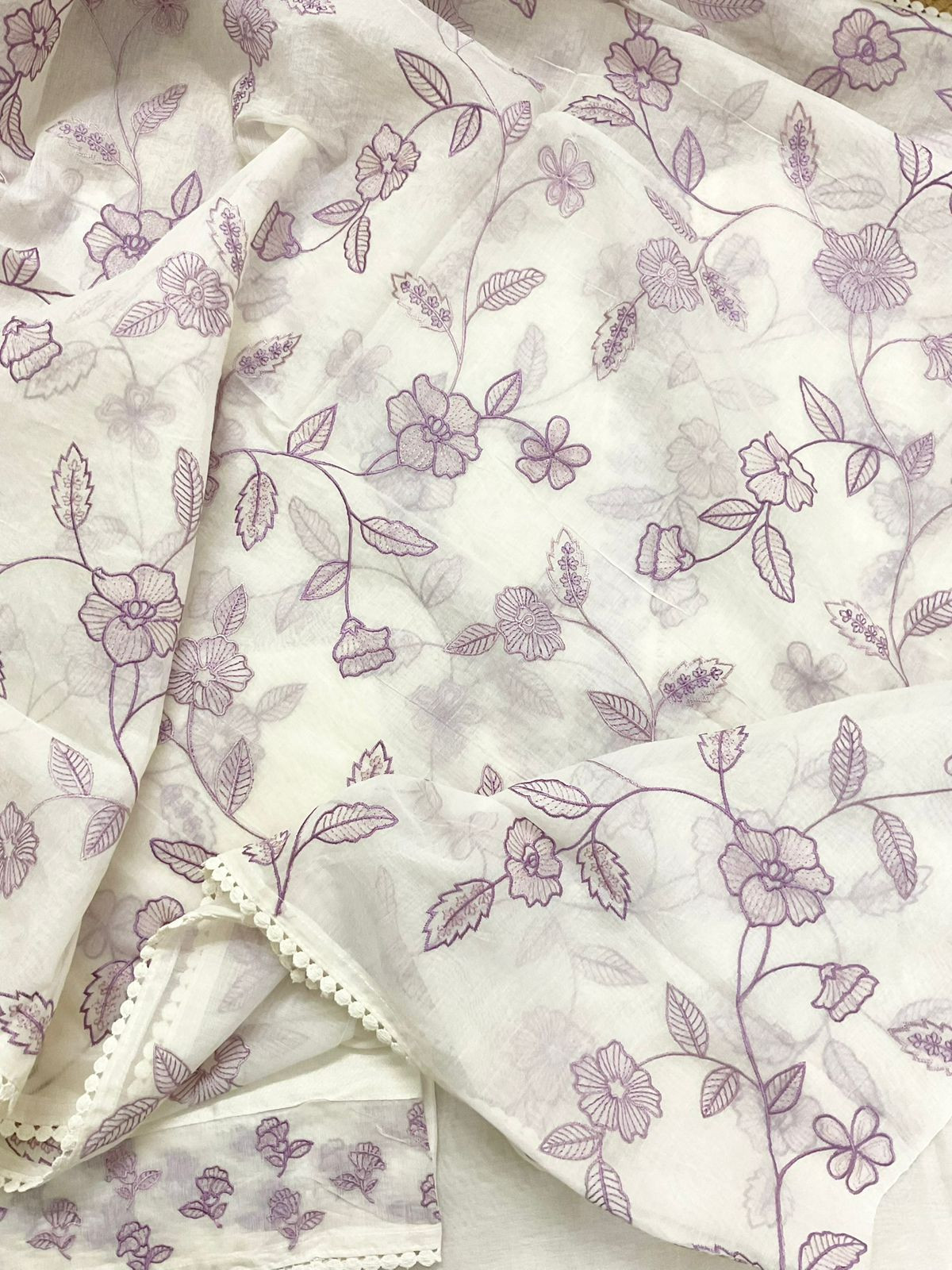 Pure Chanderi Embroidered Suit - Off White