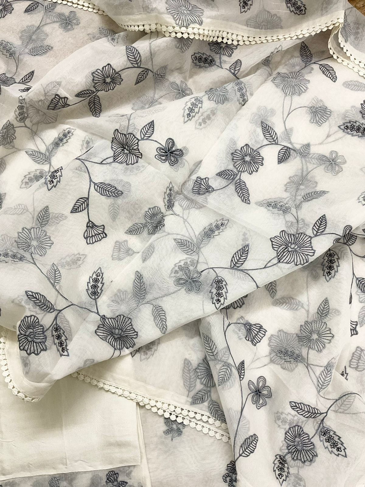 Pure Chanderi Embroidered Suit - Off White