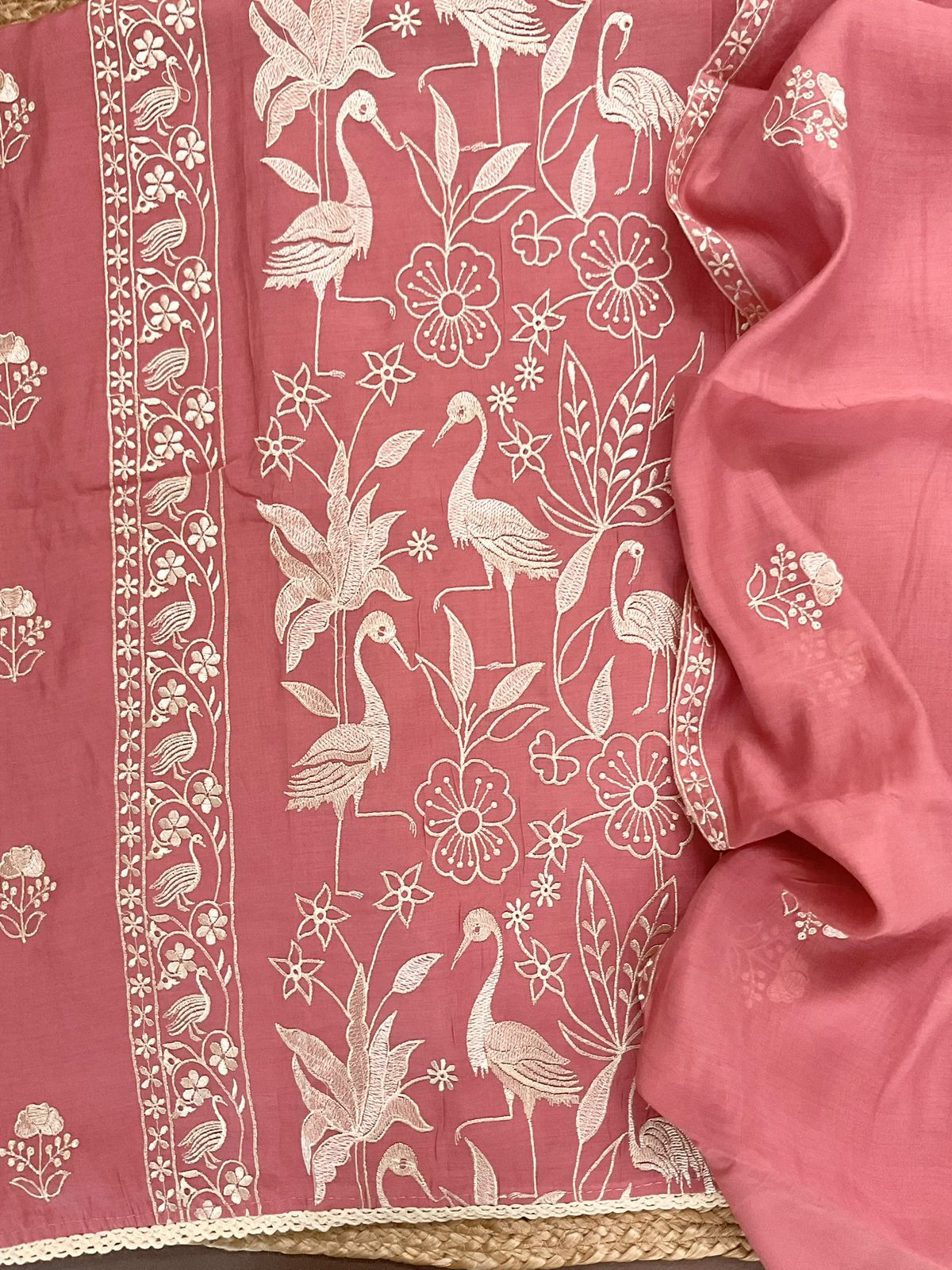 Soft Fine Muslin Embroidered Suit - Pink