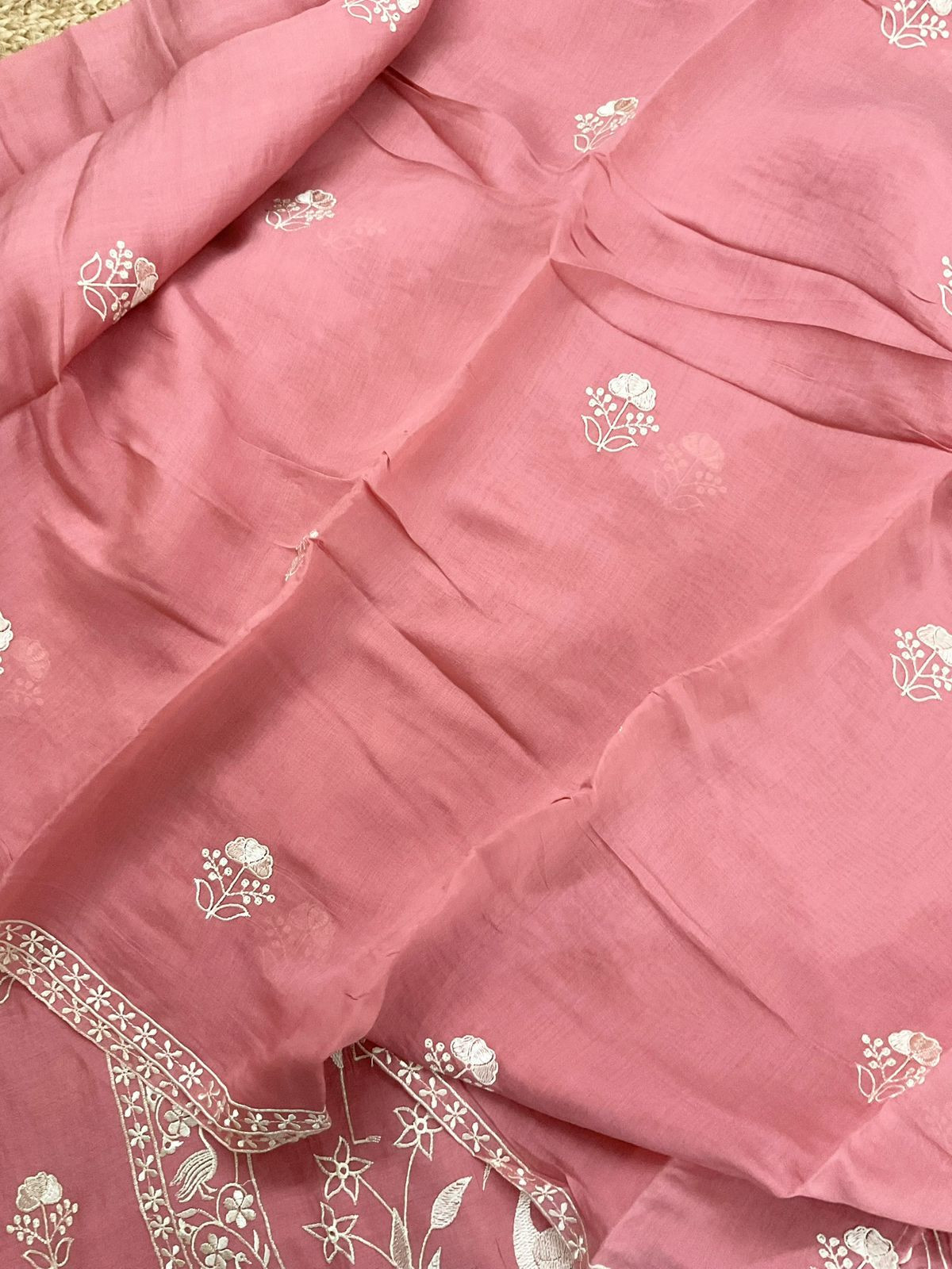 Soft Fine Muslin Embroidered Suit - Pink