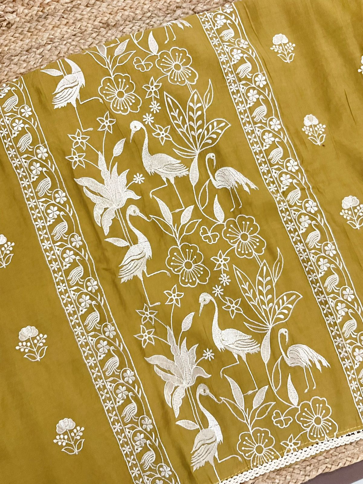 Soft Fine Muslin Embroidered Suit - Mustard