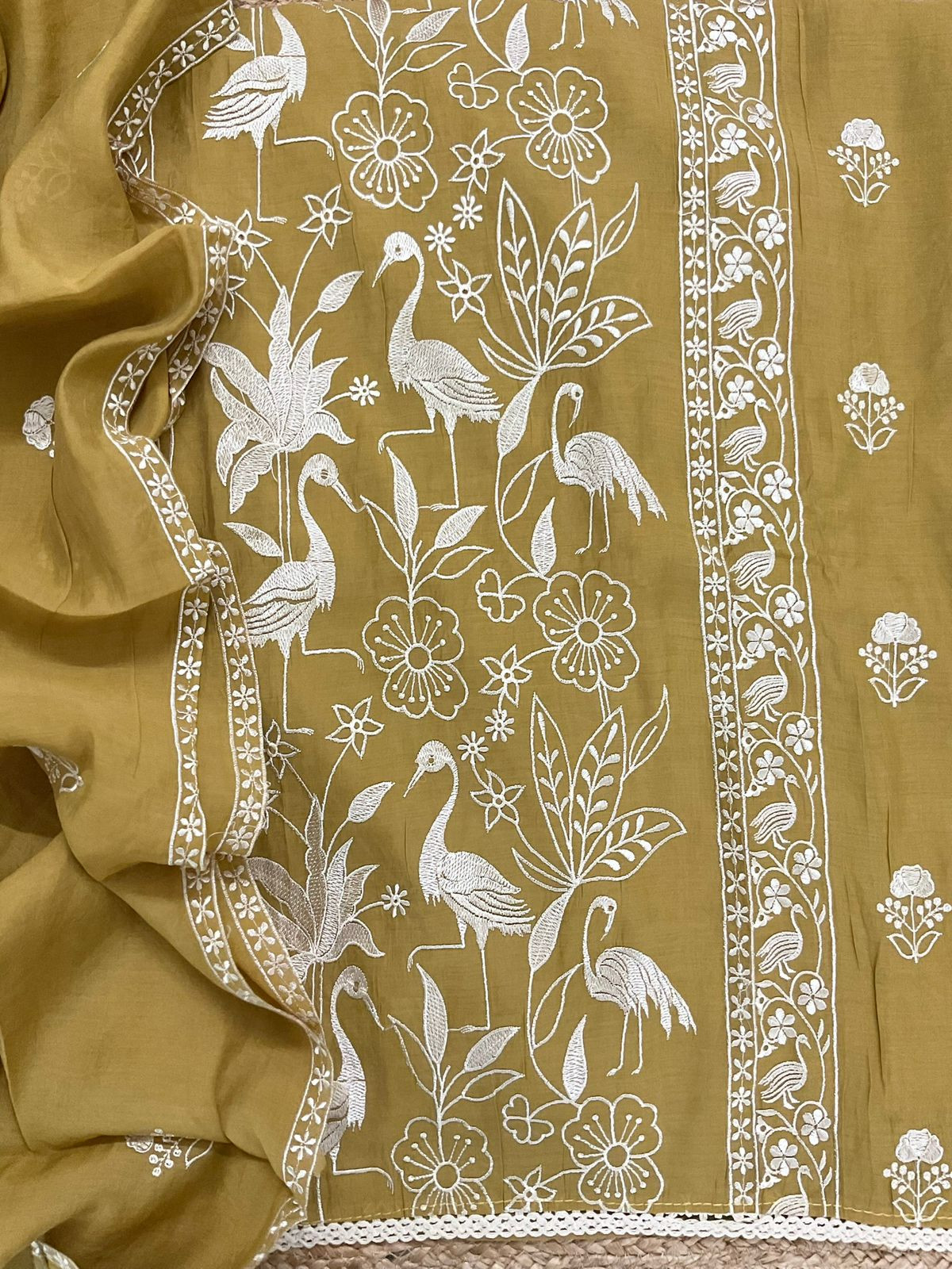 Soft Fine Muslin Embroidered Suit - Mustard