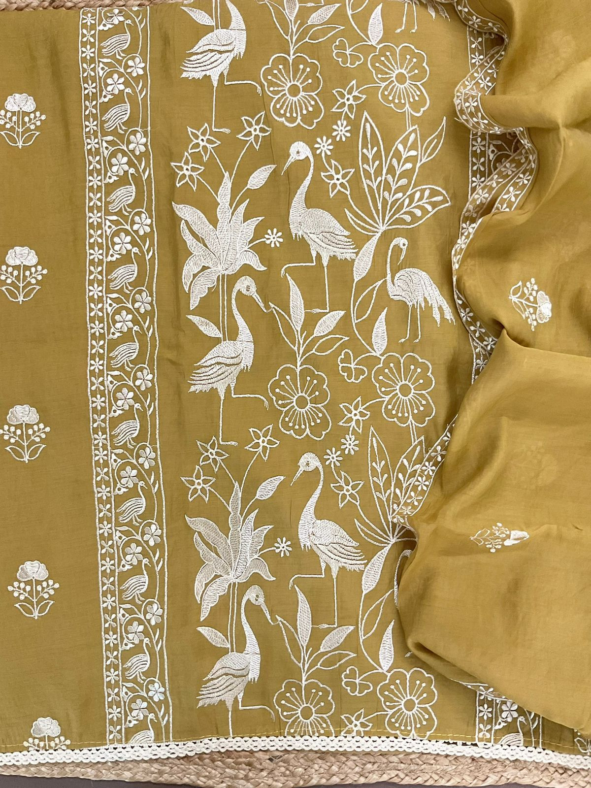 Soft Fine Muslin Embroidered Suit - Mustard