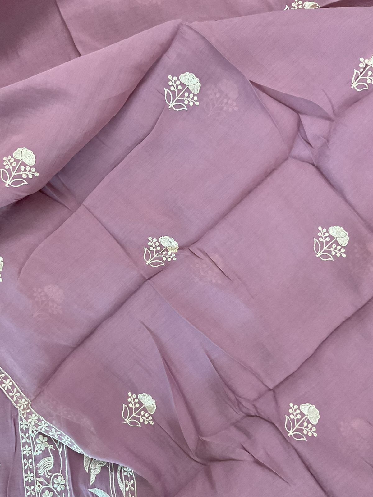 Soft Fine Muslin Embroidered Suit - Lavender