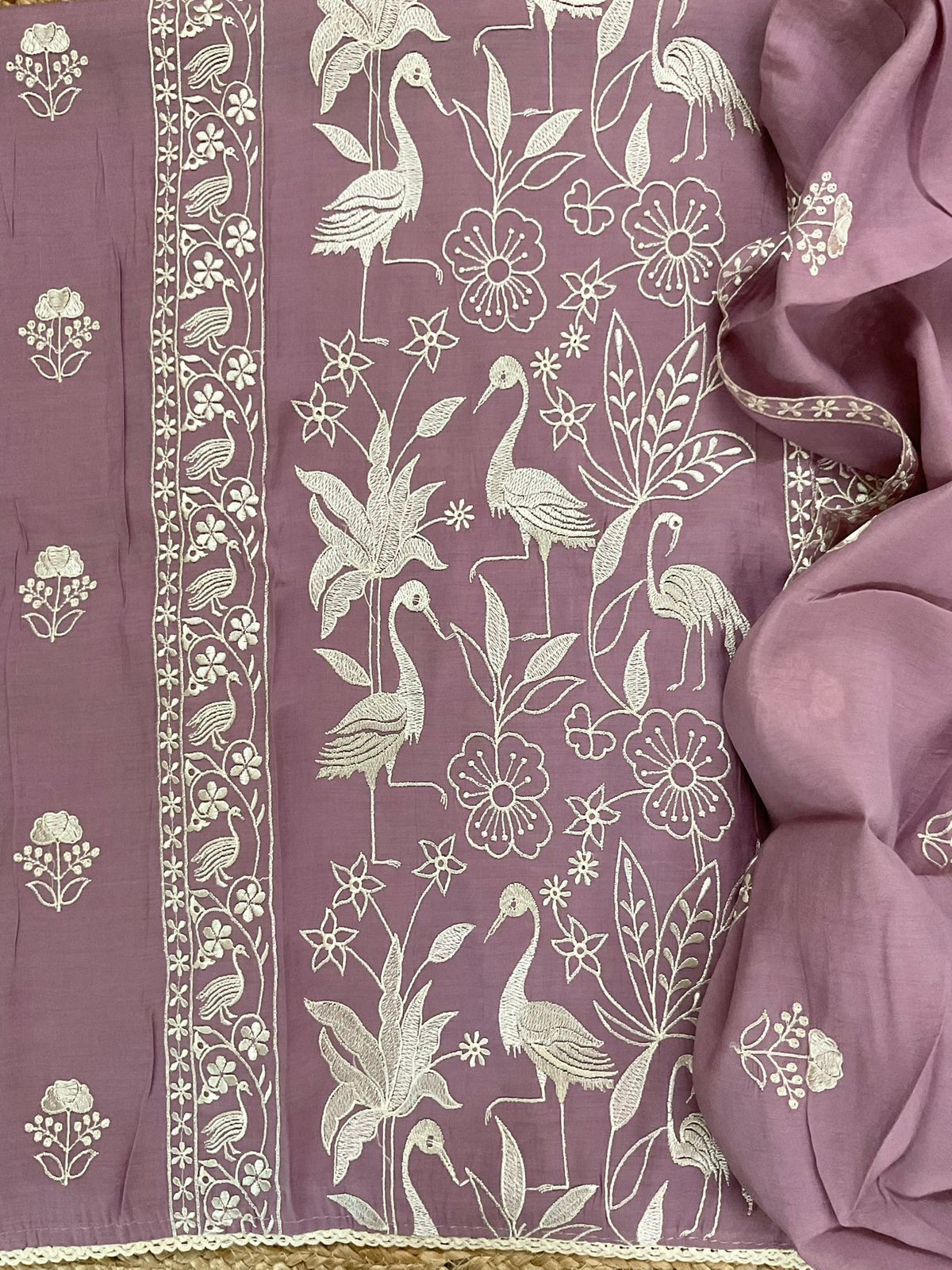 Soft Fine Muslin Embroidered Suit - Lavender