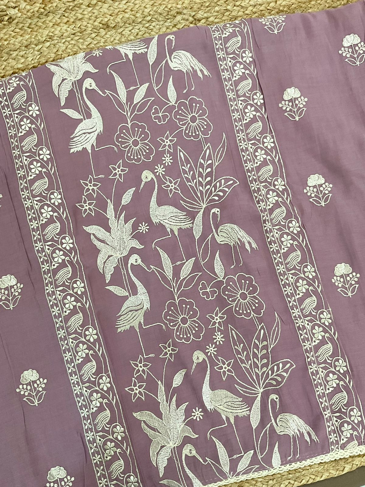 Soft Fine Muslin Embroidered Suit - Lavender