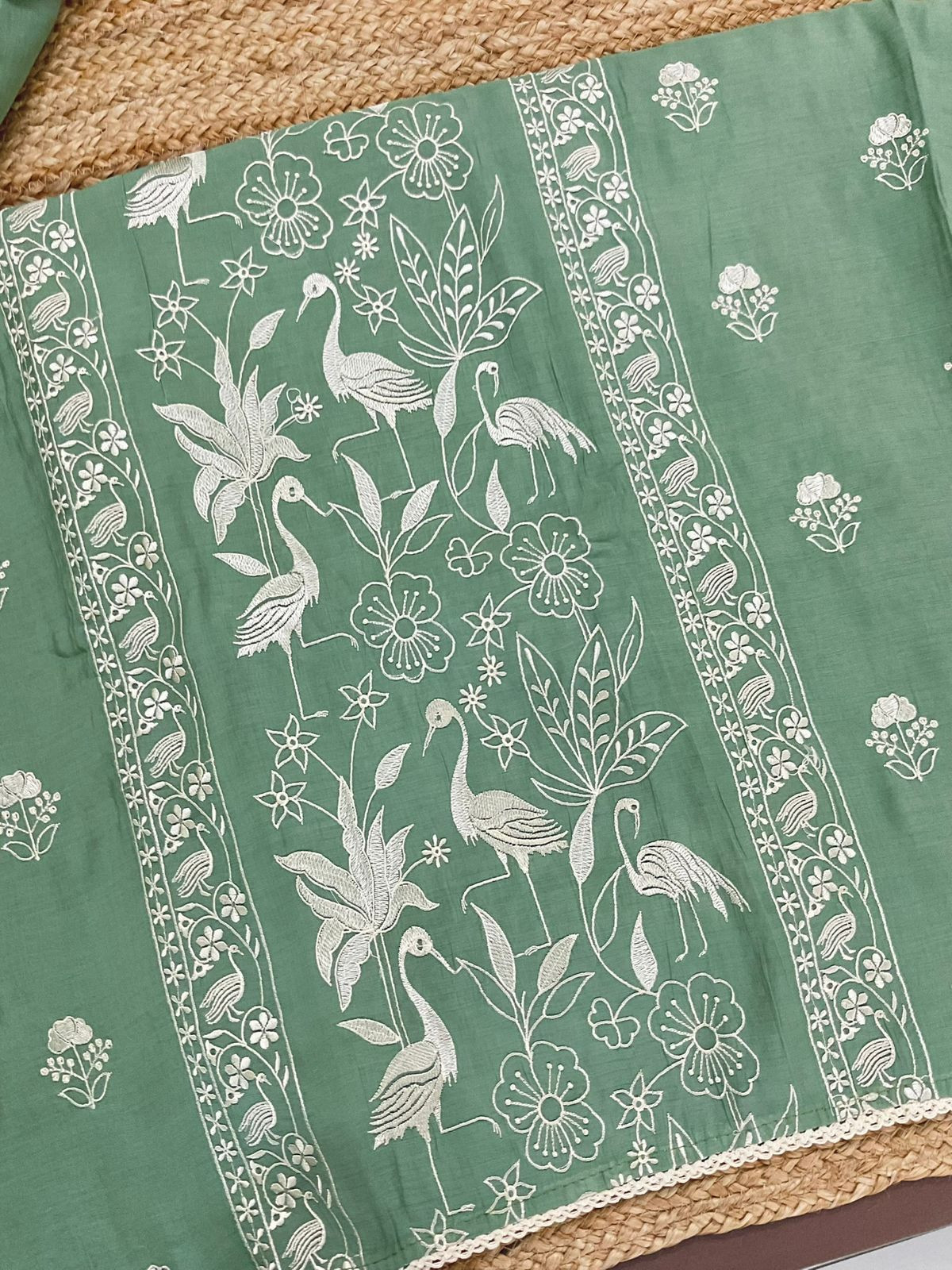 Soft Fine Muslin Embroidered Suit - Green