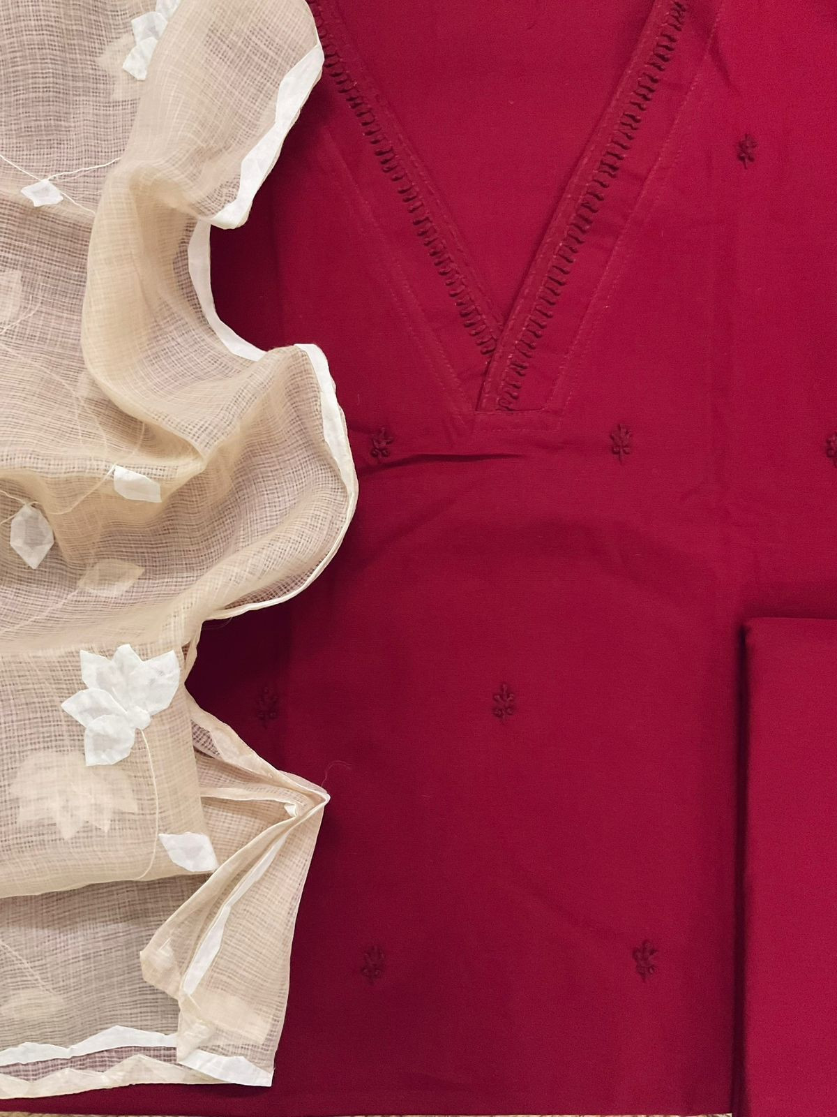 Pure Century Cotton Embroidered Suit - Maroon