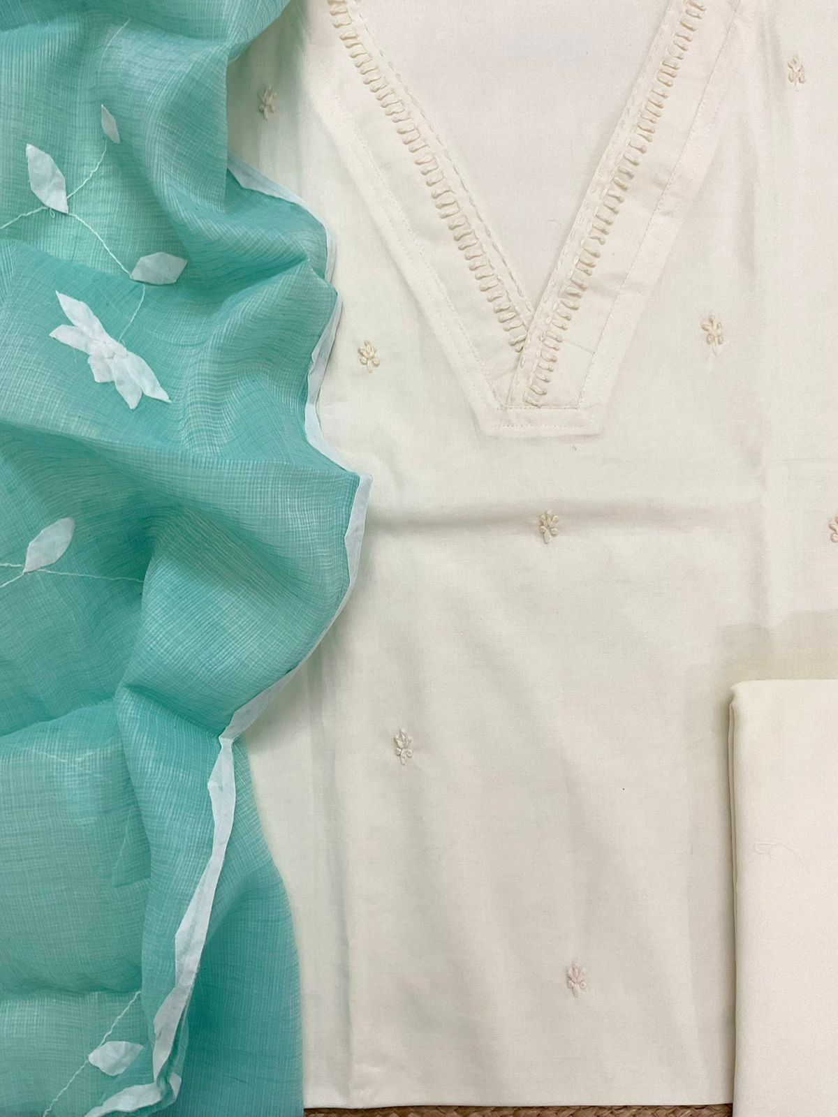 Pure Century Cotton Embroidered Suit - Off White