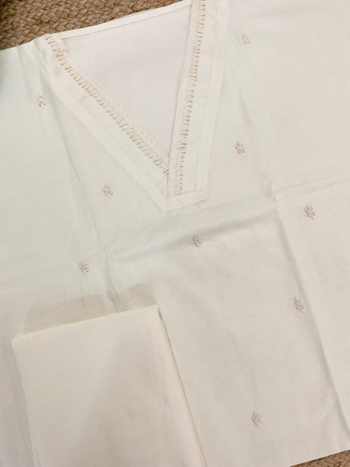 Pure Century Cotton Embroidered Suit - Off White