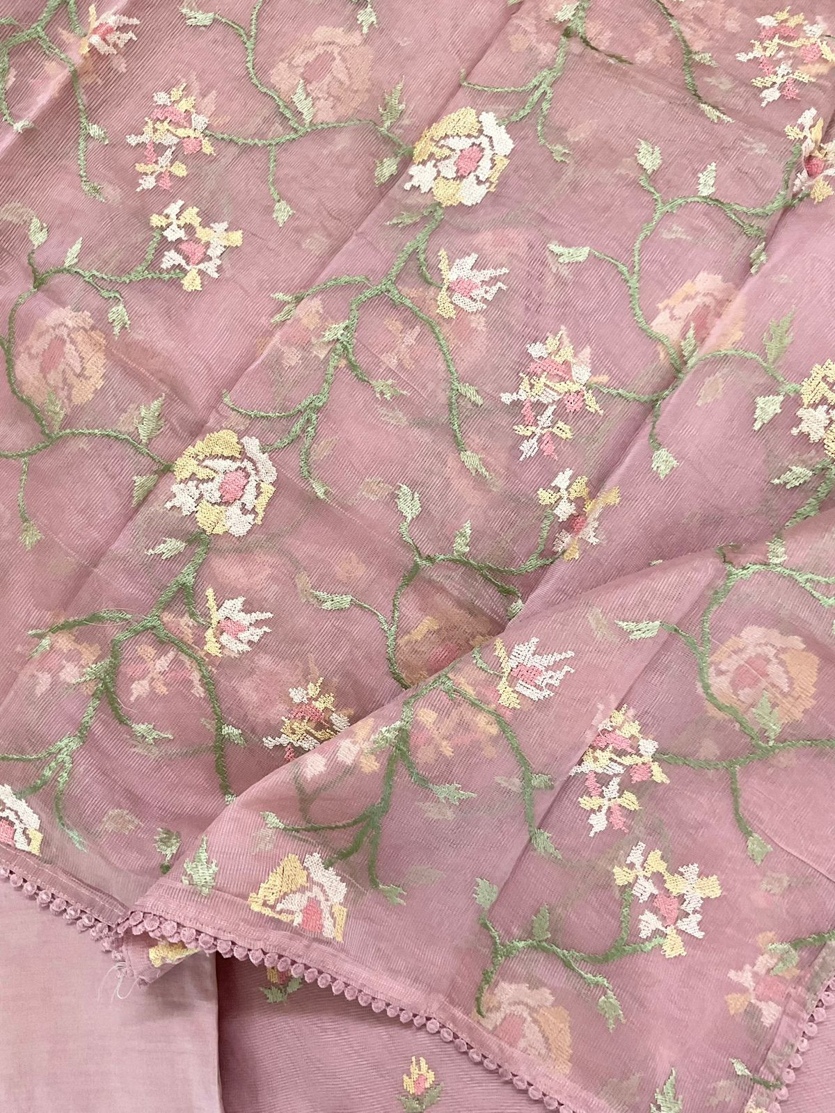 Soft Fine Supernet Embroidered Suit - Pink