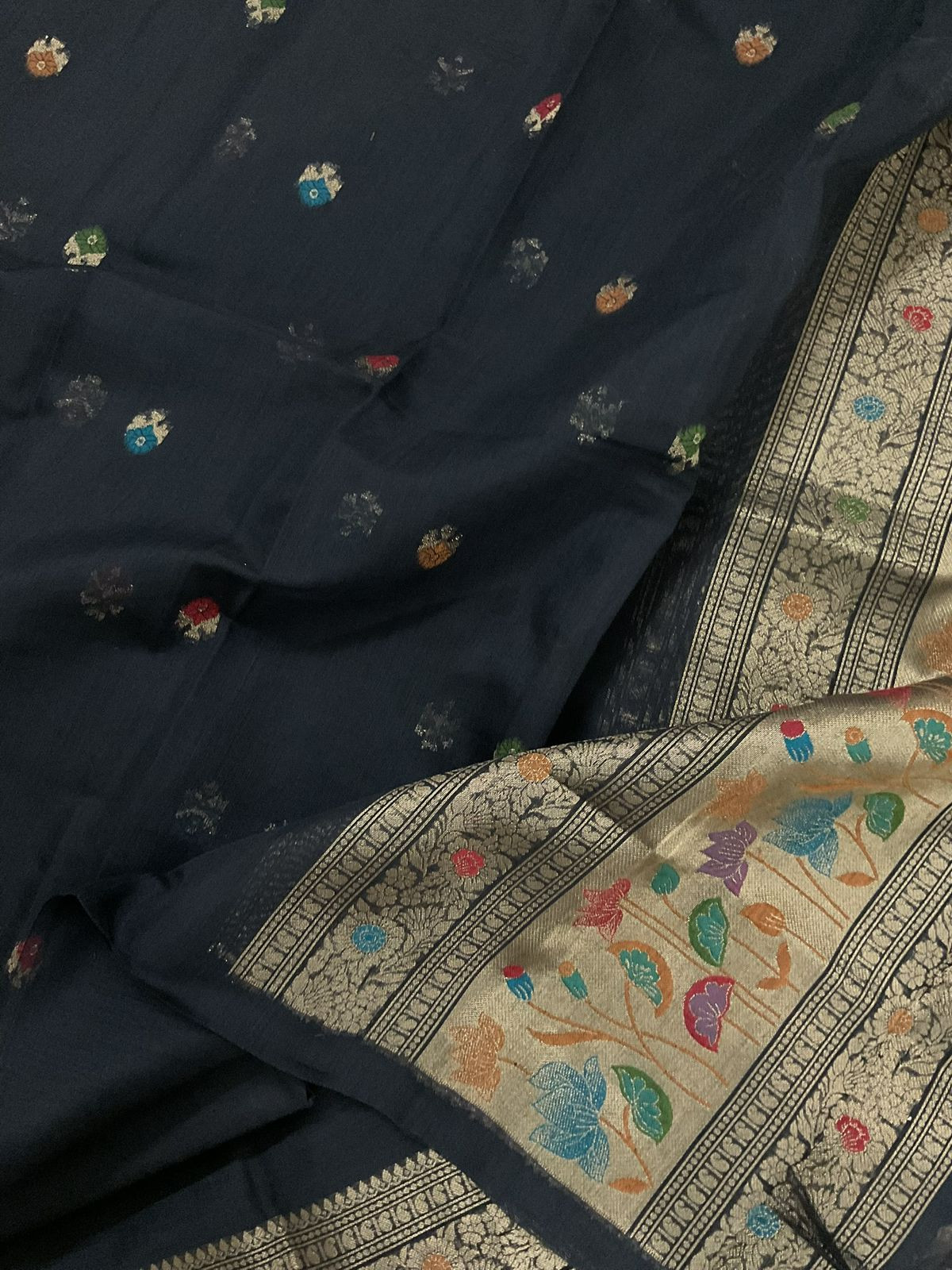 Soft Slub Chanderi Jamdani Weaved Suit - Black