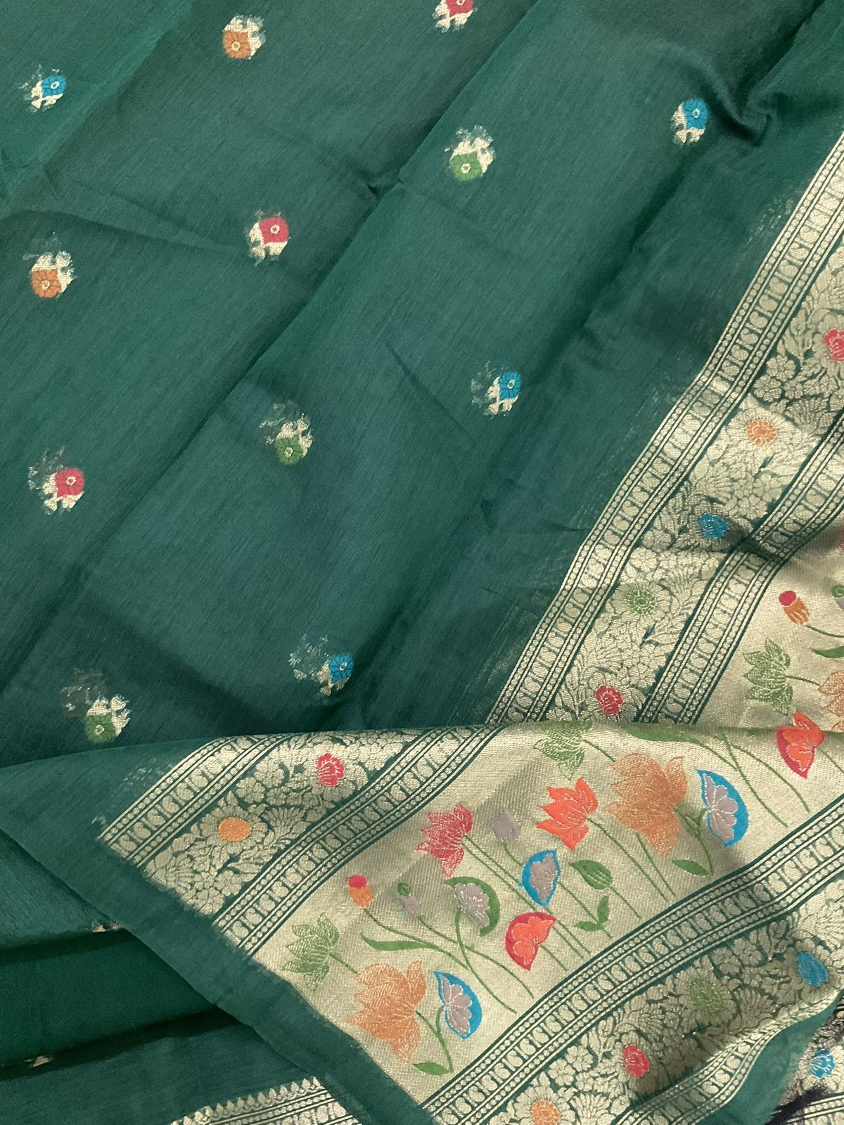 Soft Slub Chanderi Jamdani Weaved Suit - Green