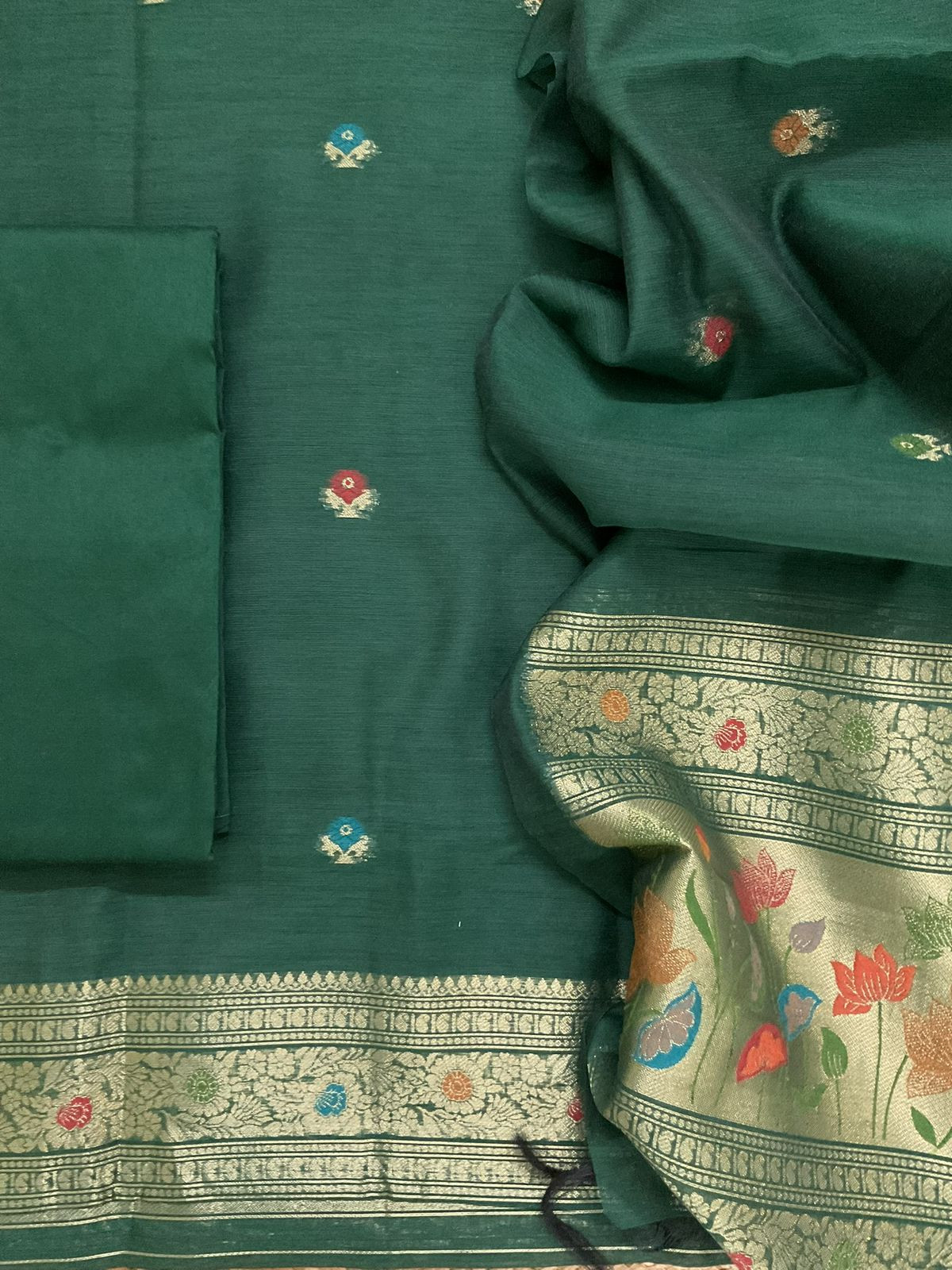 Soft Slub Chanderi Jamdani Weaved Suit - Green