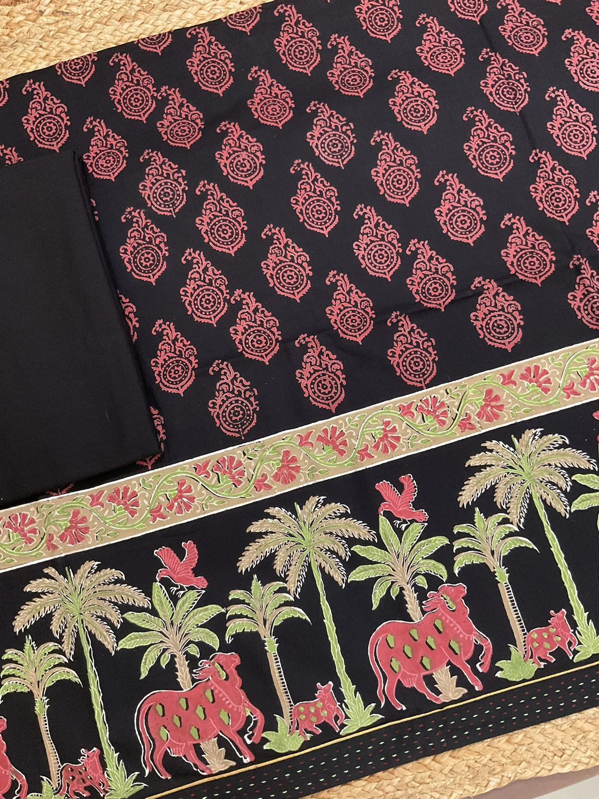 Pure Cotton Printed Suit - Black