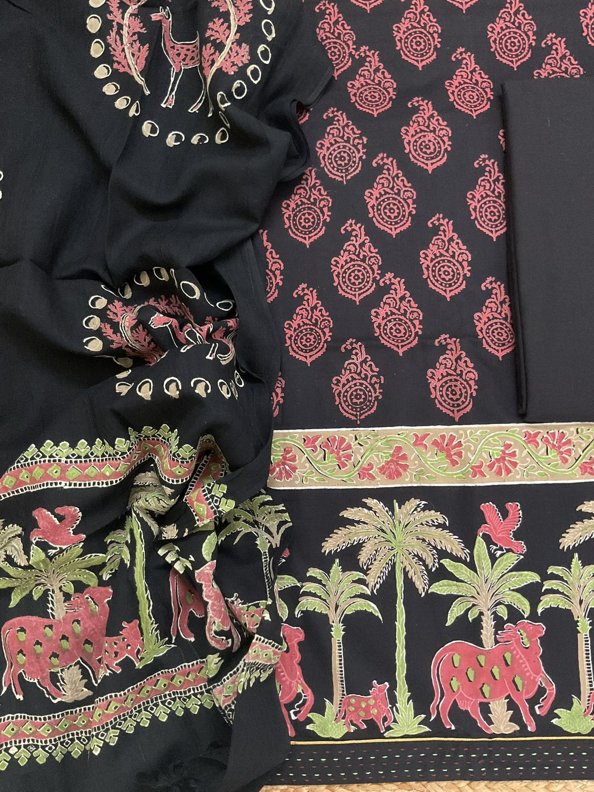 Pure Cotton Printed Suit - Black