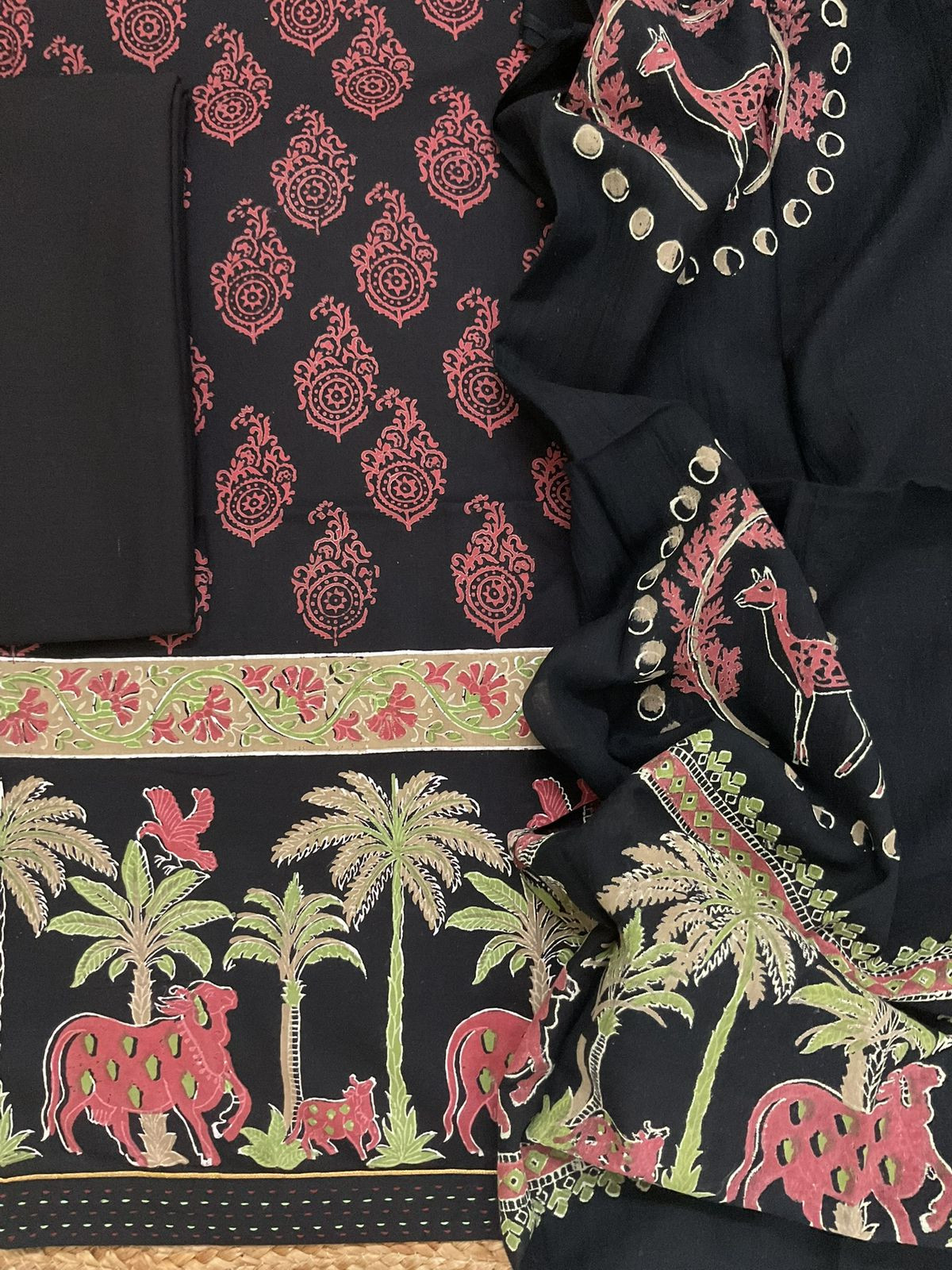 Pure Cotton Printed Suit - Black