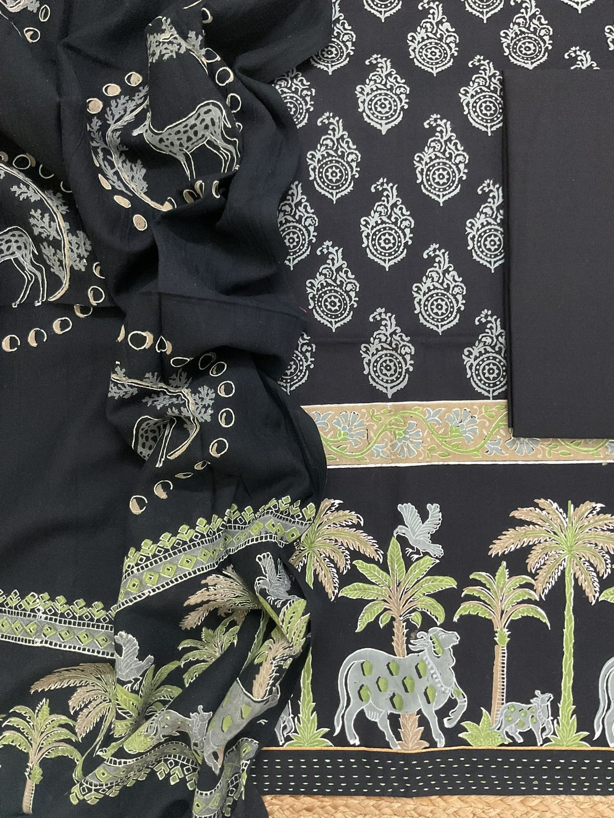 Pure Cotton Printed Suit - Black