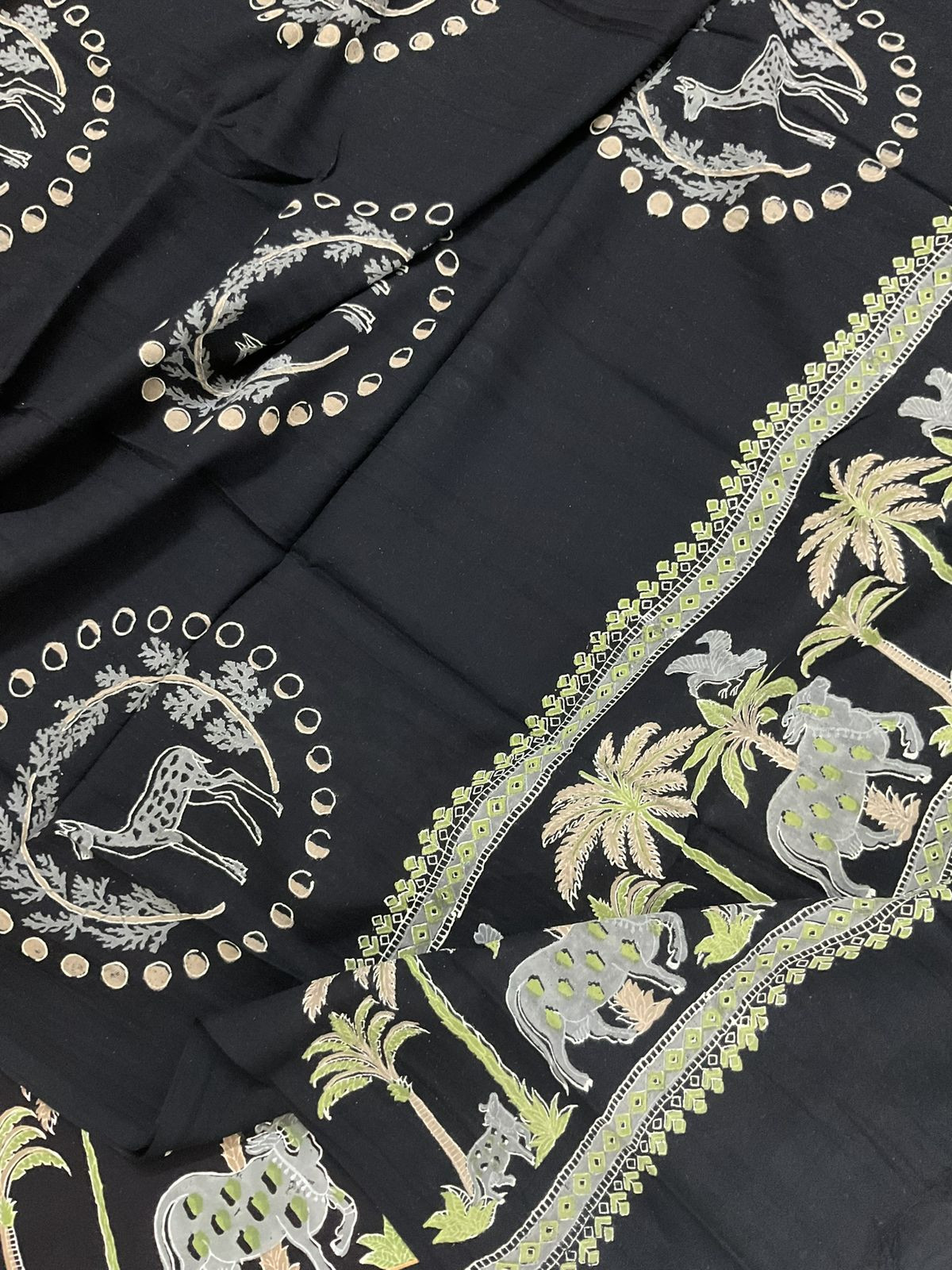 Pure Cotton Printed Suit - Black