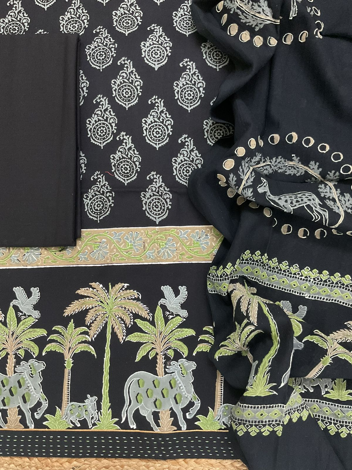 Pure Cotton Printed Suit - Black