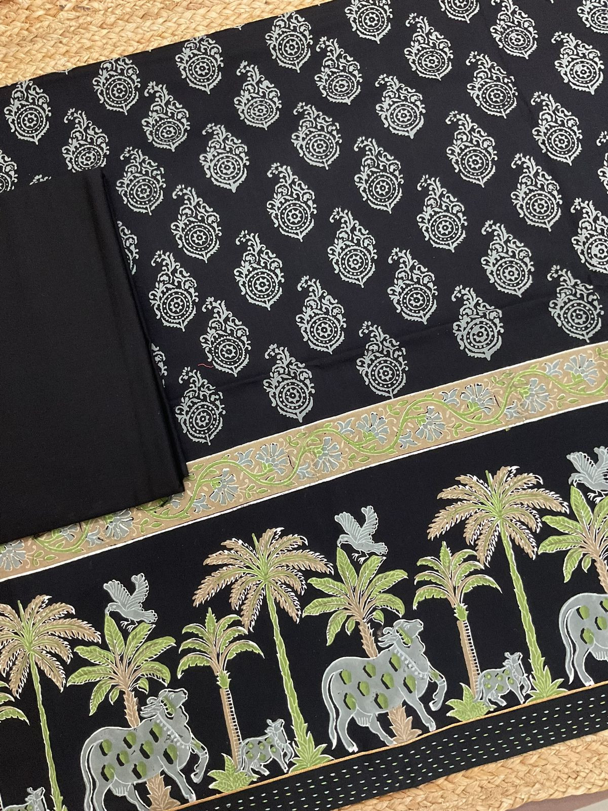 Pure Cotton Printed Suit - Black