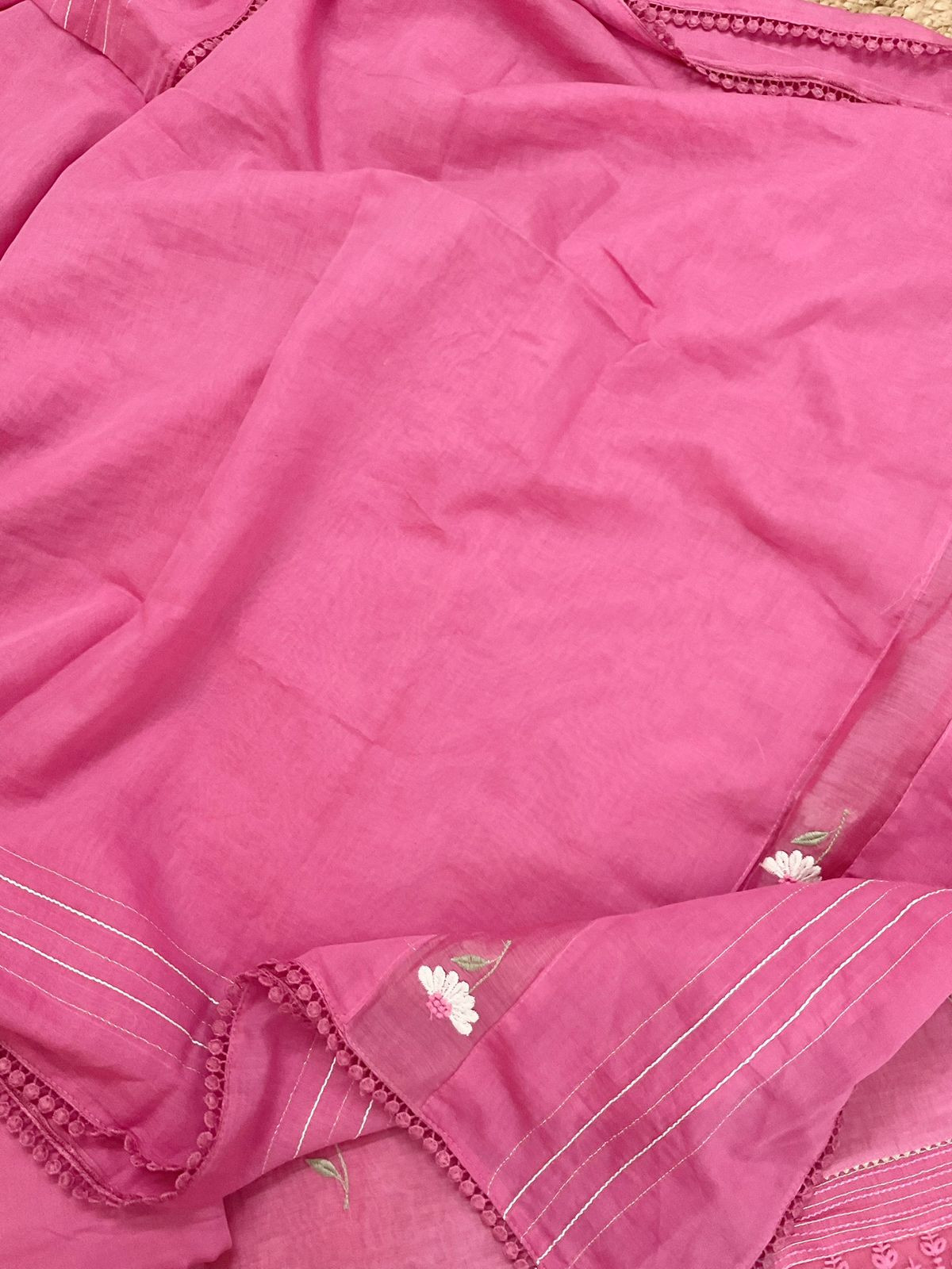 Pure Mul Chanderi Embroidered Suit - Pink