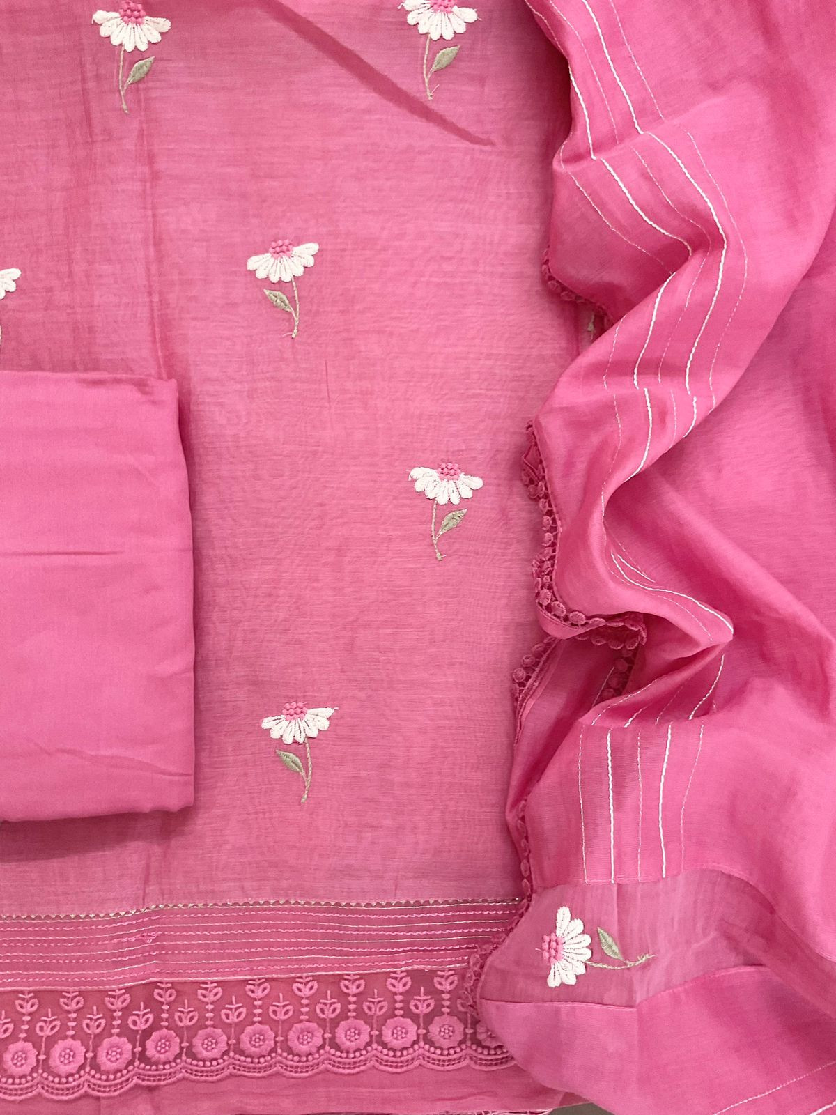Pure Mul Chanderi Embroidered Suit - Pink