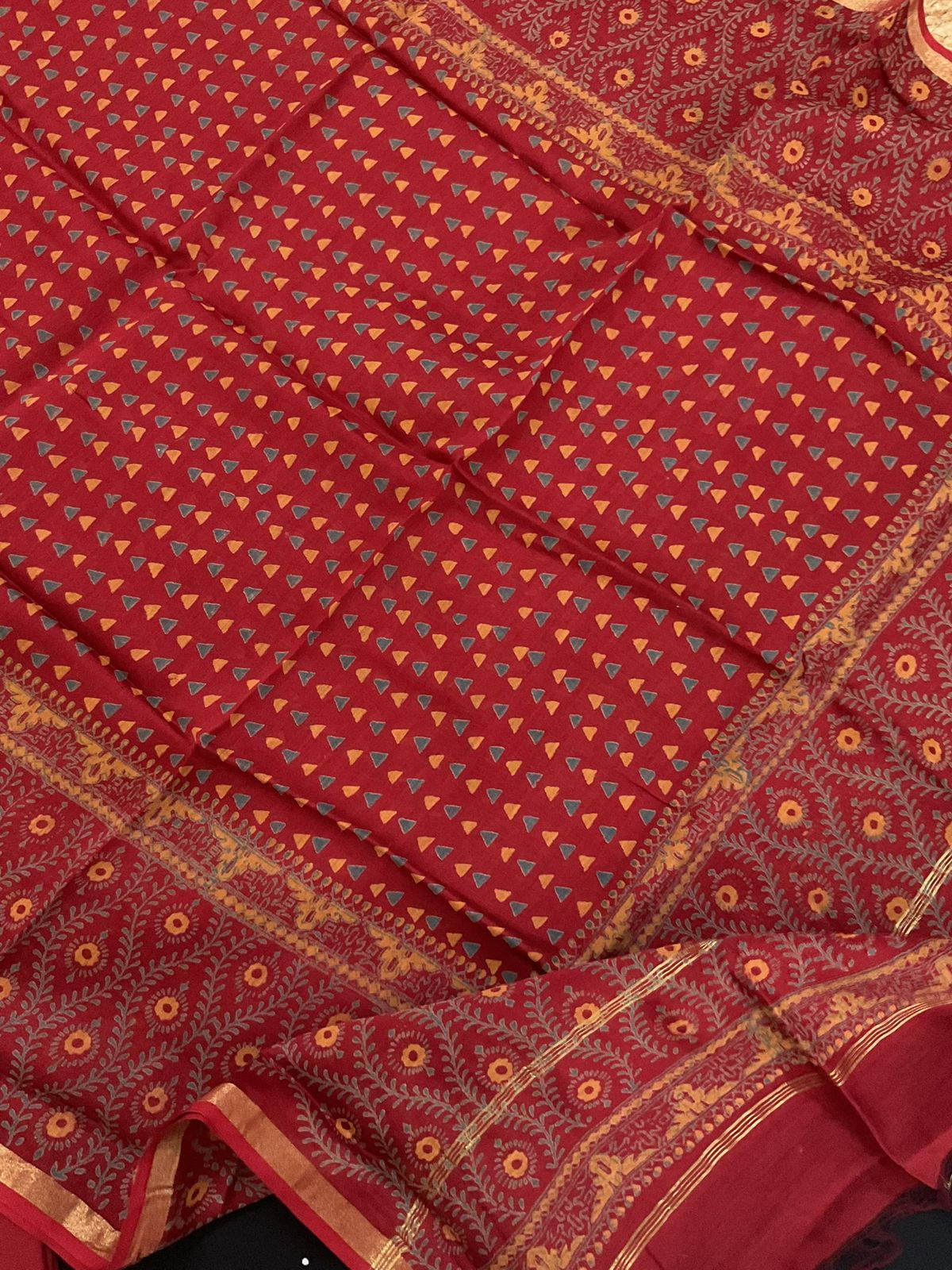 Pure Cotton Printed Embroidered Suit - Black