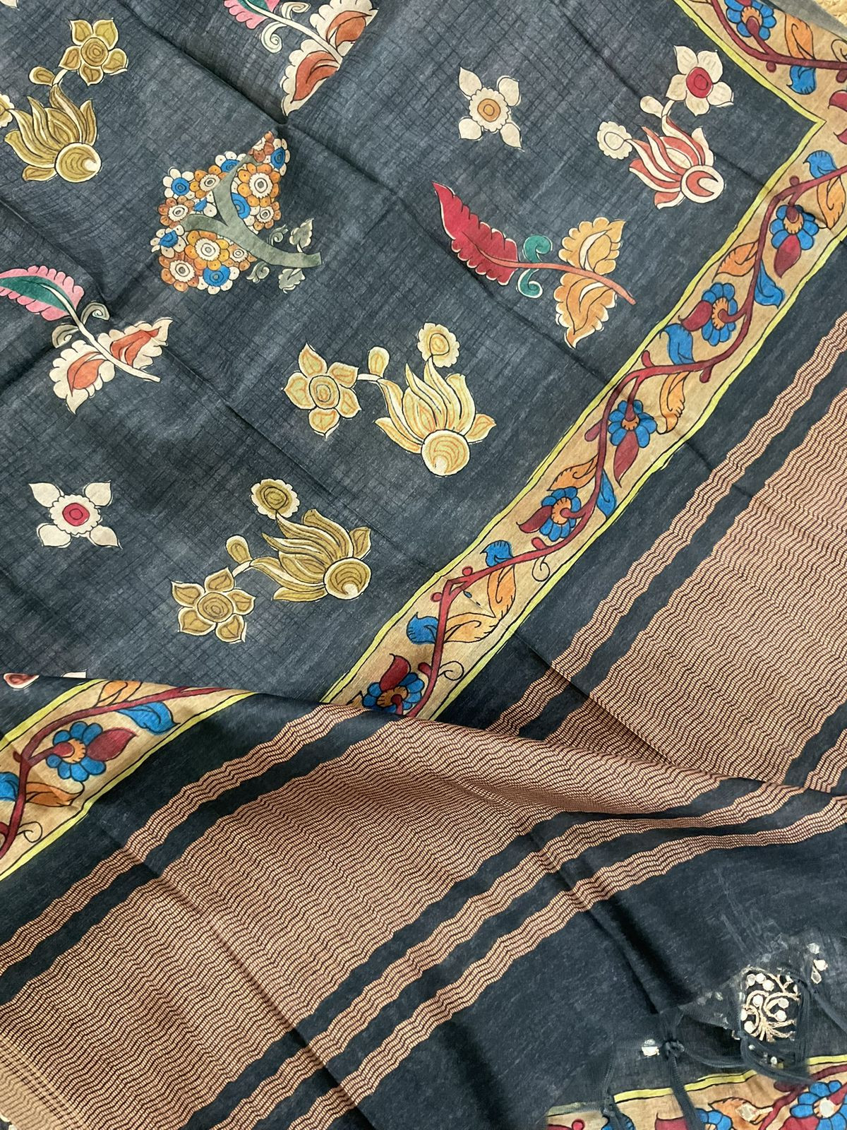 Soft Semi Tussar Silk Printed Embroidered Suit - Grey