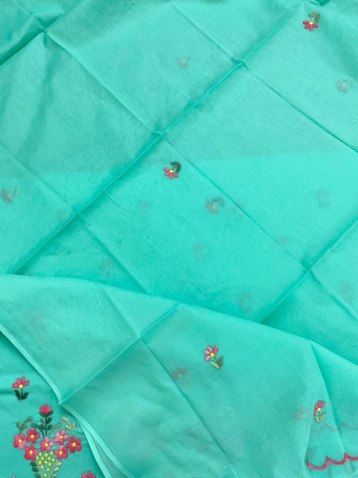 Pure Cotton Embroidered Suit - Sea Green