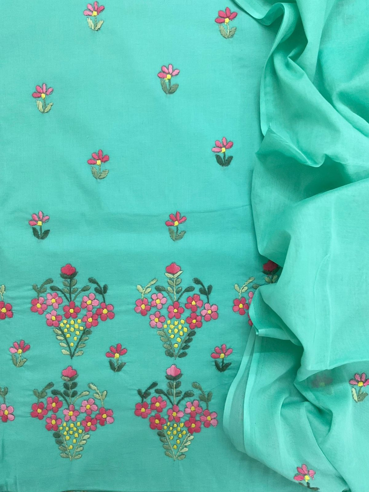 Pure Cotton Embroidered Suit - Sea Green
