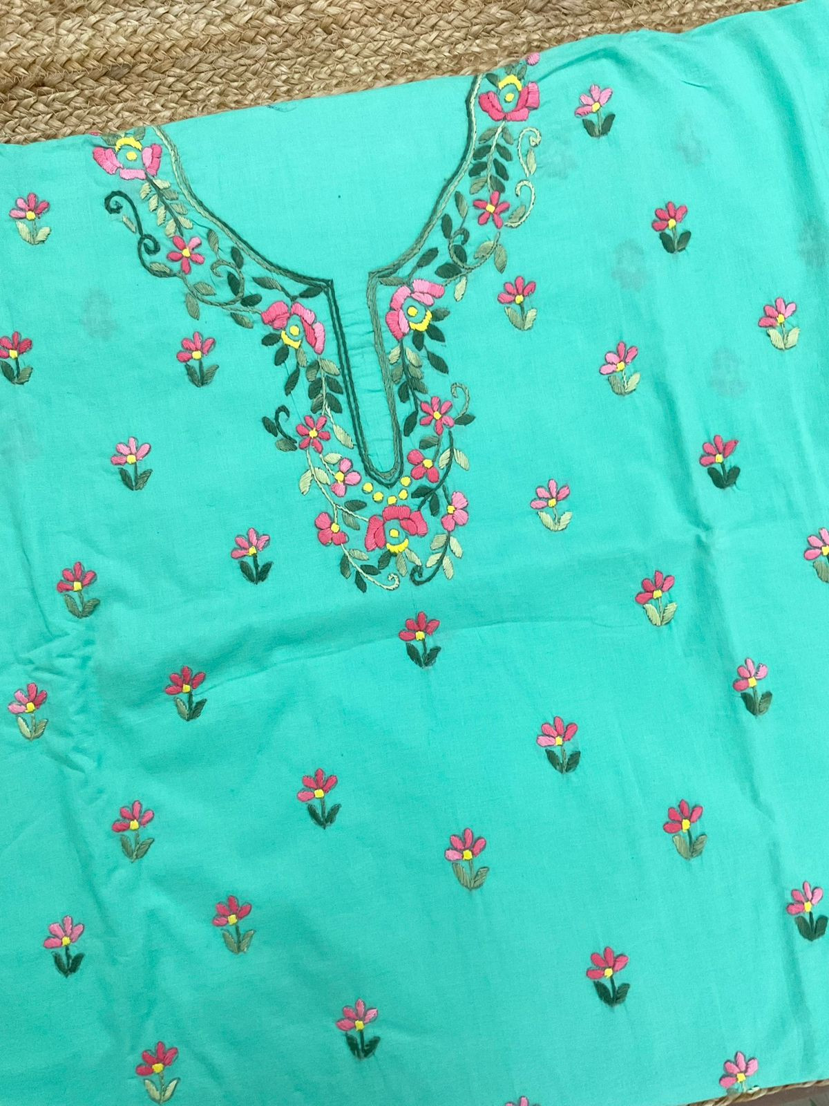Pure Cotton Embroidered Suit - Sea Green