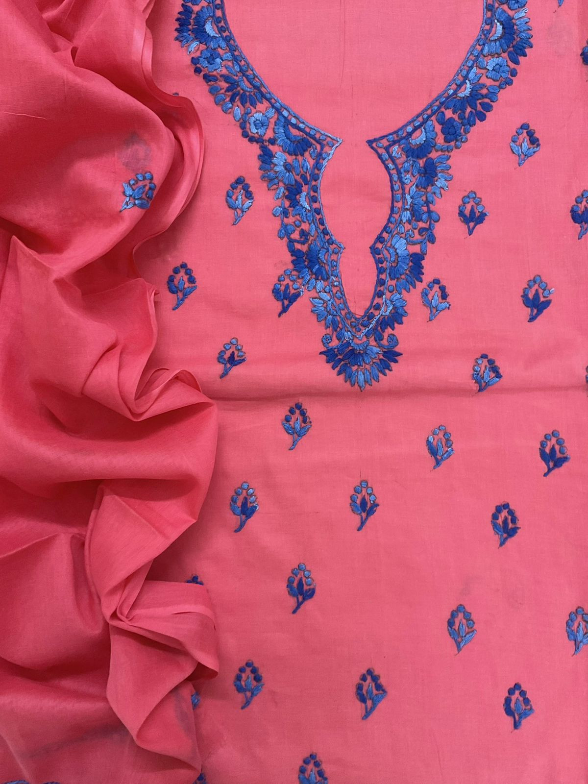 Pure Cotton Embroidered Suit - Peachish Pink