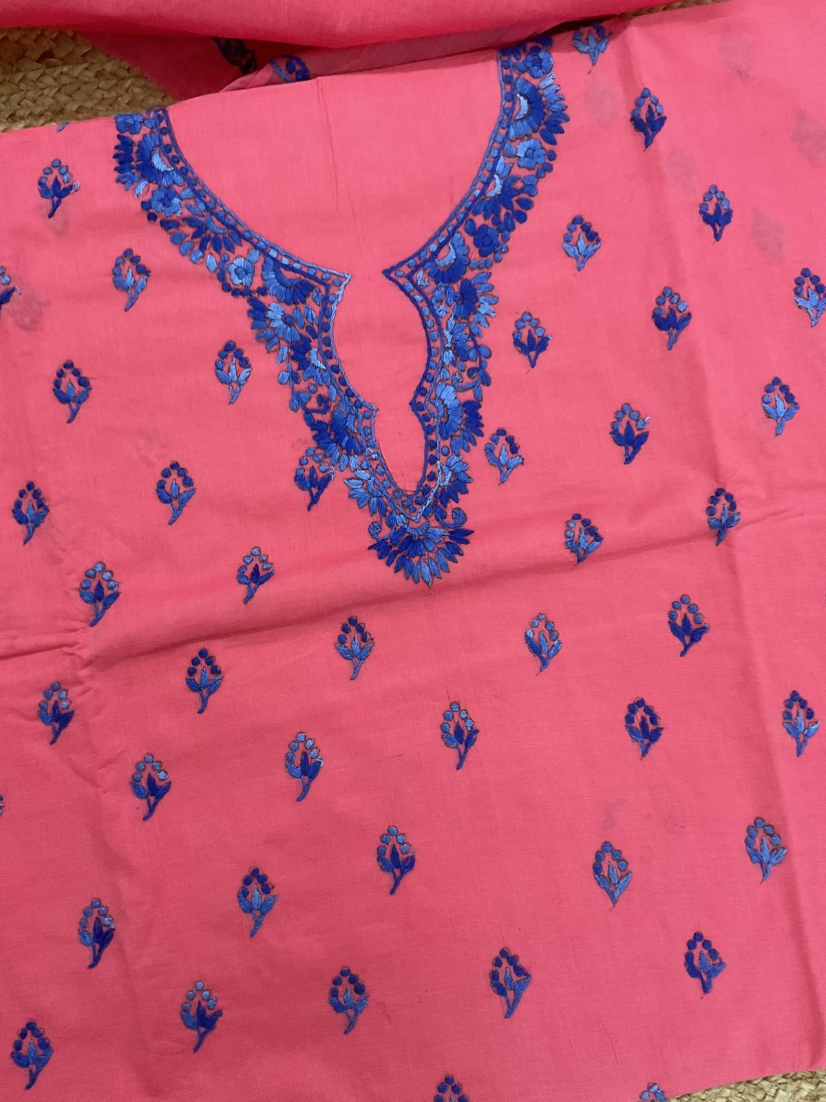 Pure Cotton Embroidered Suit - Peachish Pink