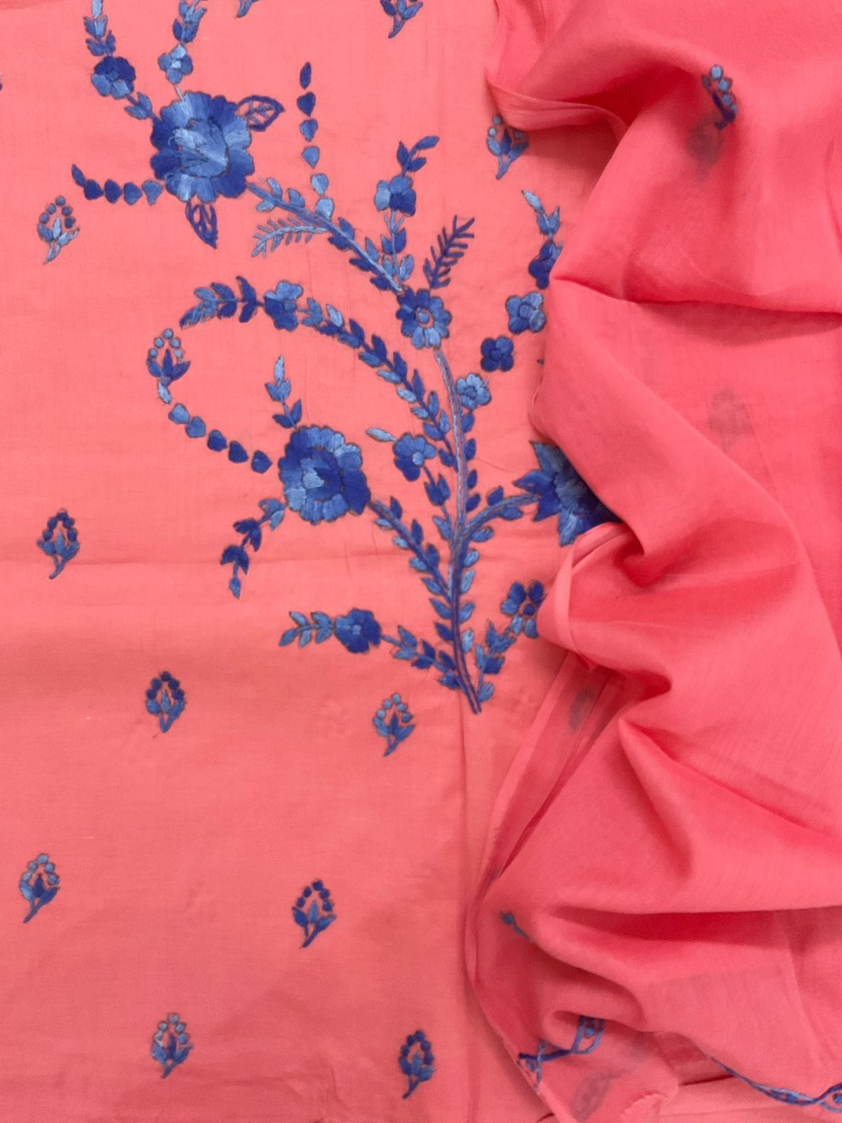 Pure Cotton Embroidered Suit - Peachish Pink