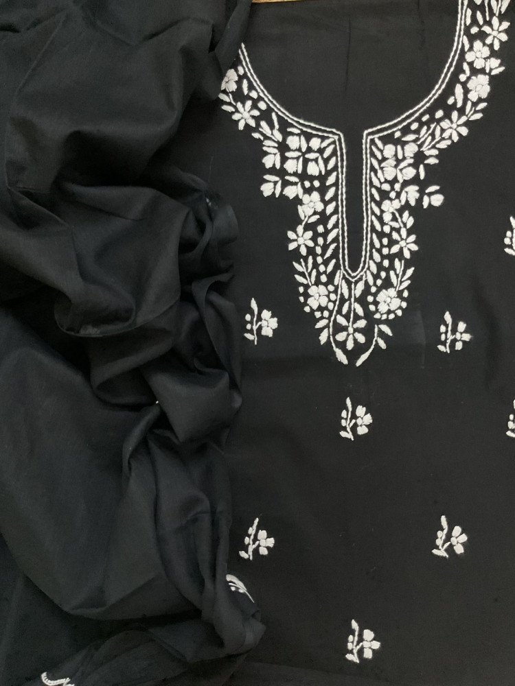 Image of Pure Cotton Embroidered Suit - Black