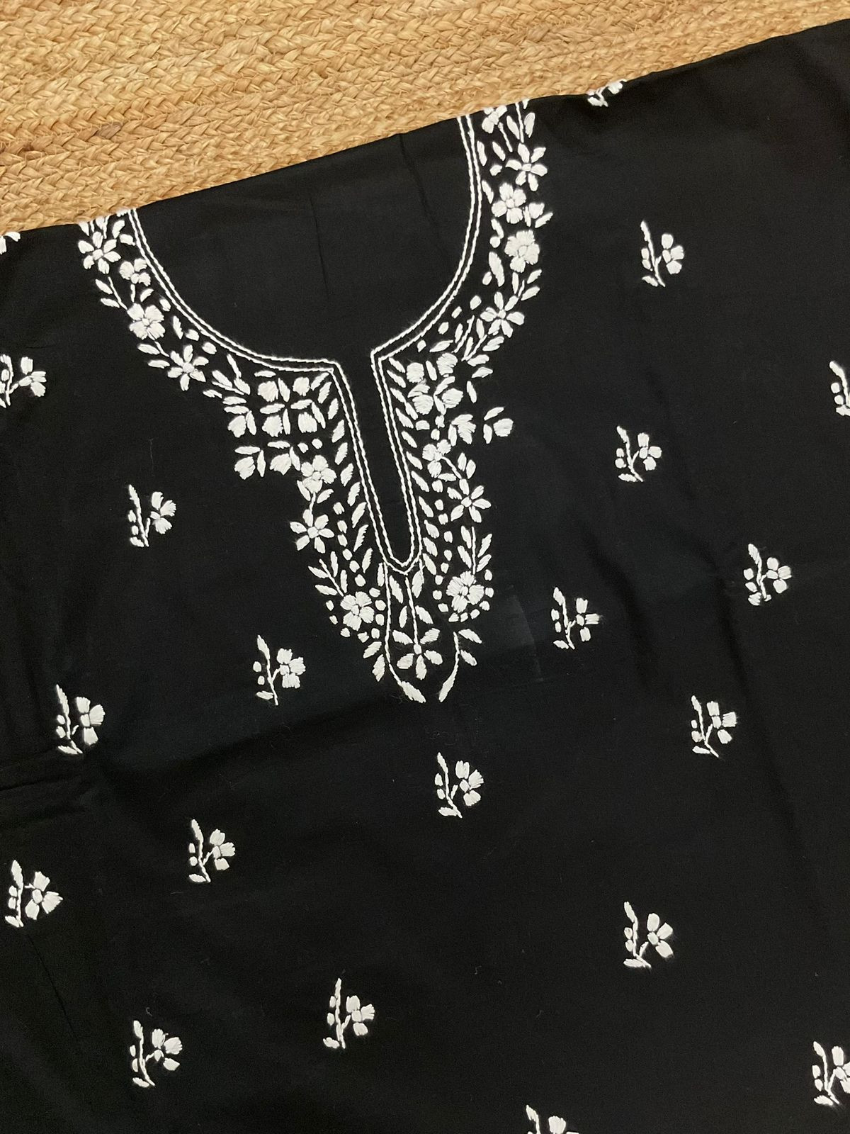Pure Cotton Embroidered Suit - Black
