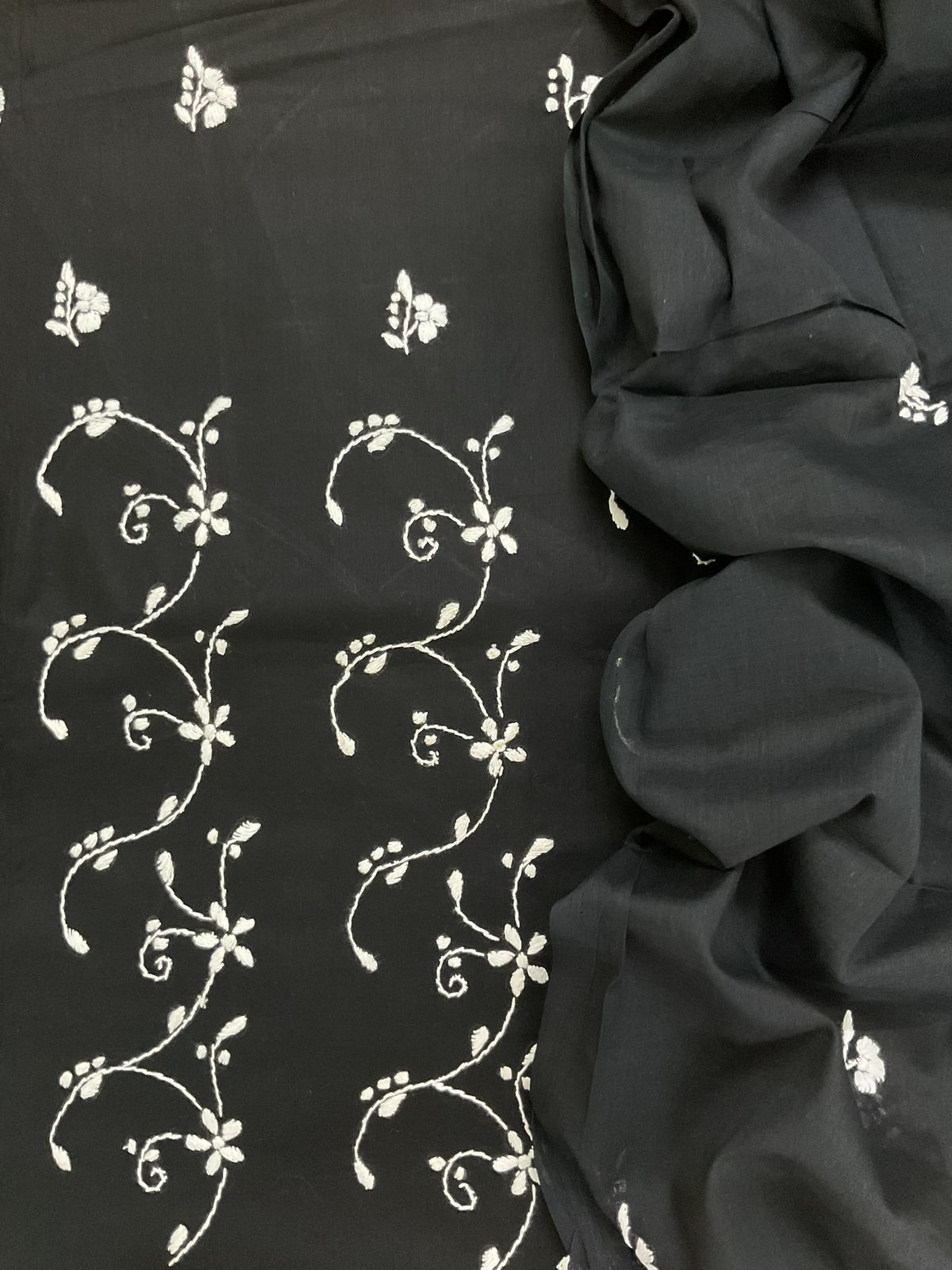 Pure Cotton Embroidered Suit - Black