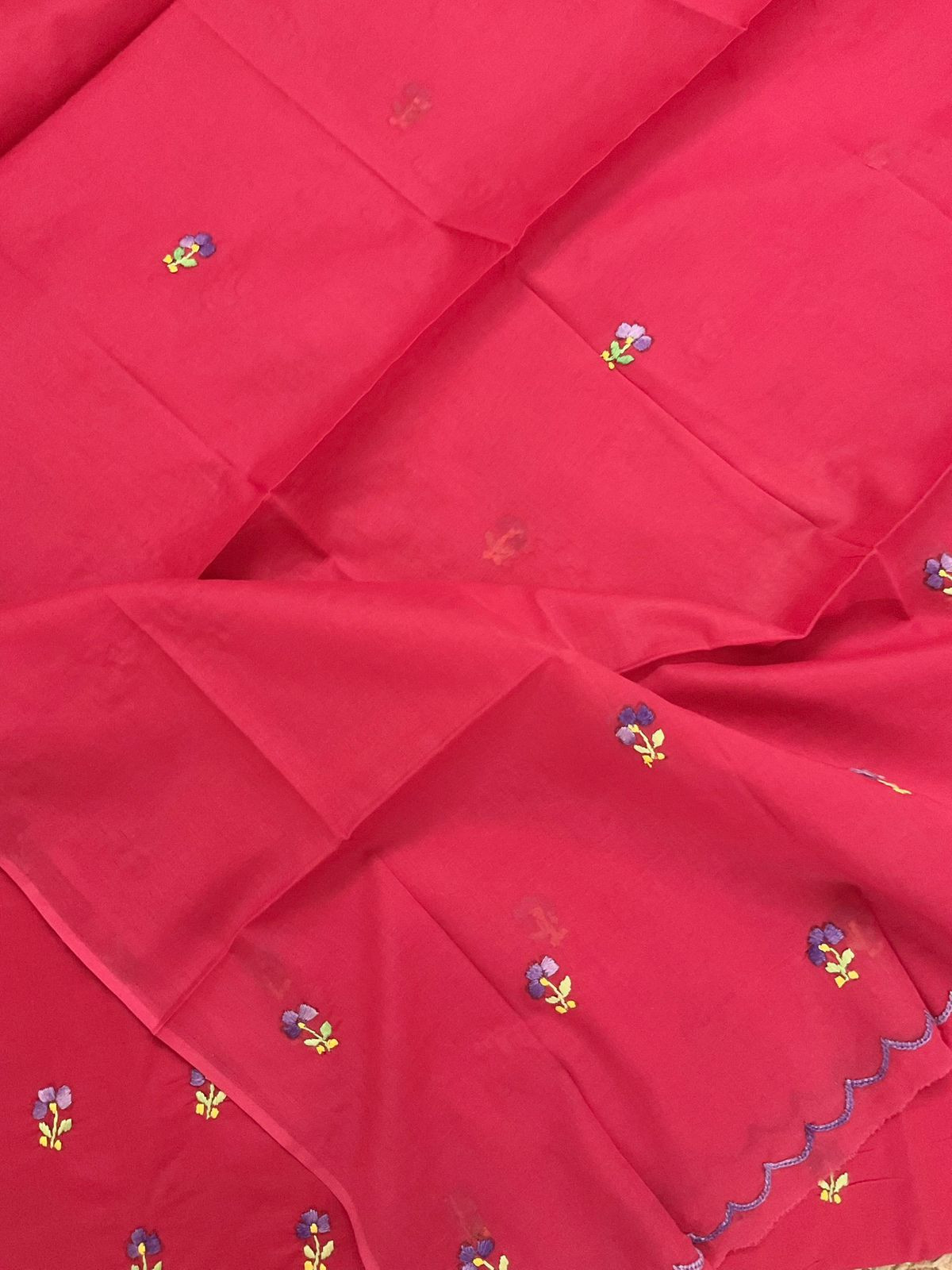 Pure Cotton Embroidered Suit - Red