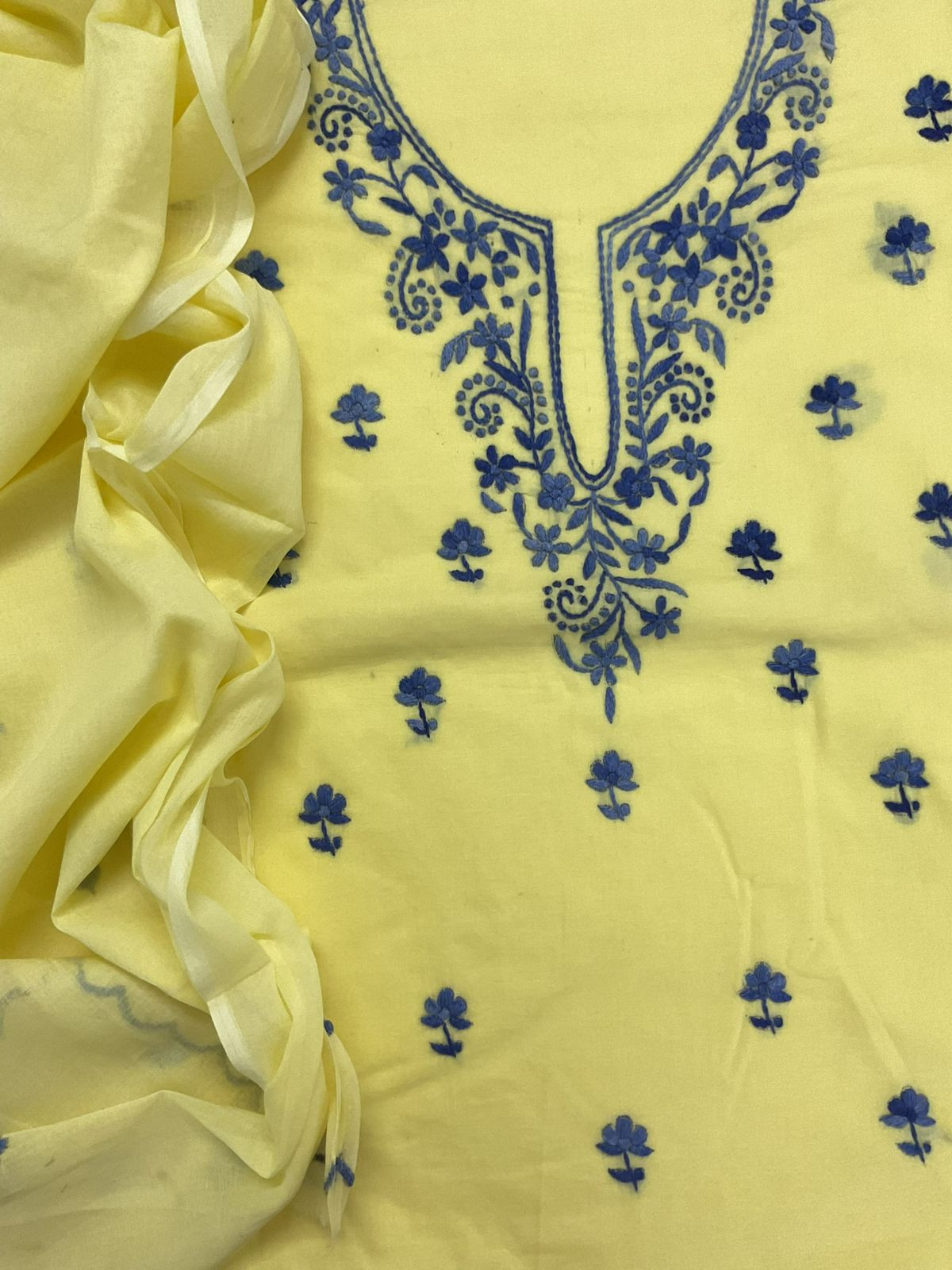 Pure Cotton Embroidered Suit - Yellow