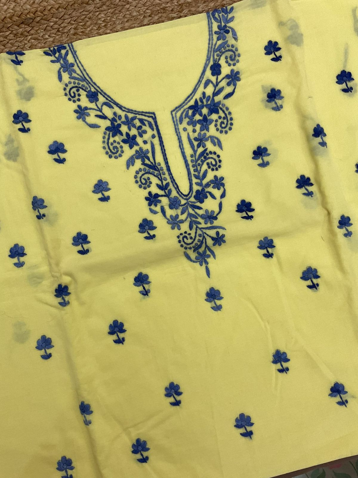 Pure Cotton Embroidered Suit - Yellow