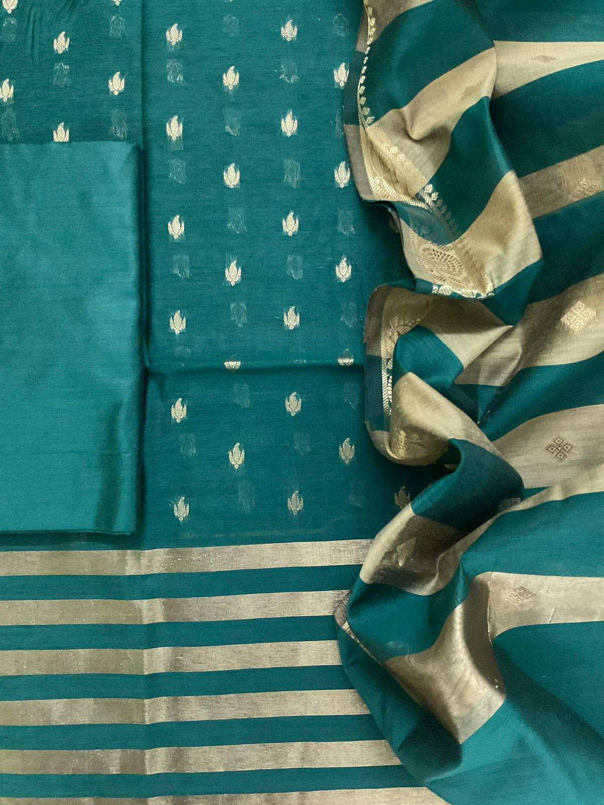 Soft Maheshwari Self Weaved Suit - Peacock Green
