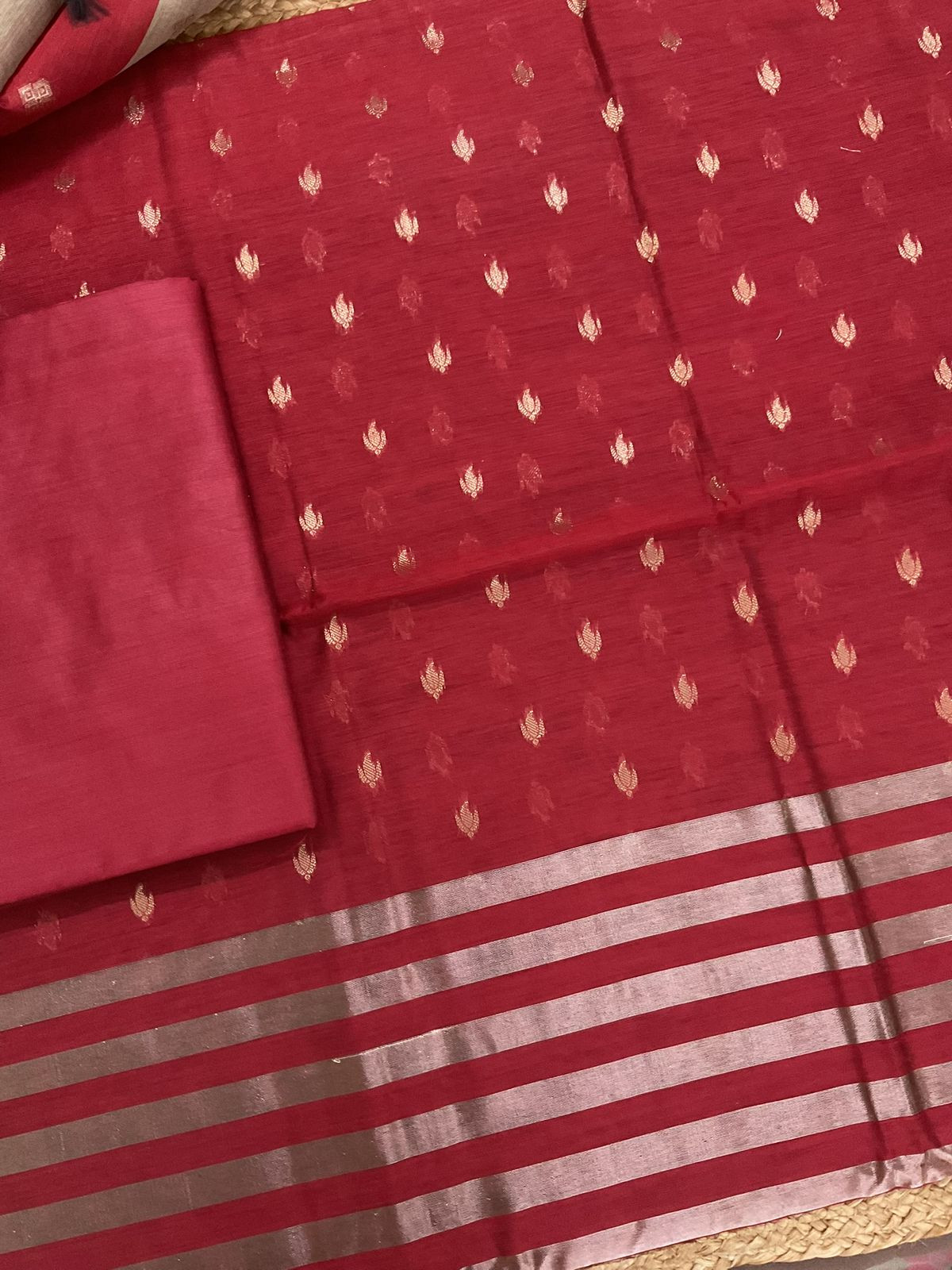 Soft Maheshwari Self Weaved Suit - Red