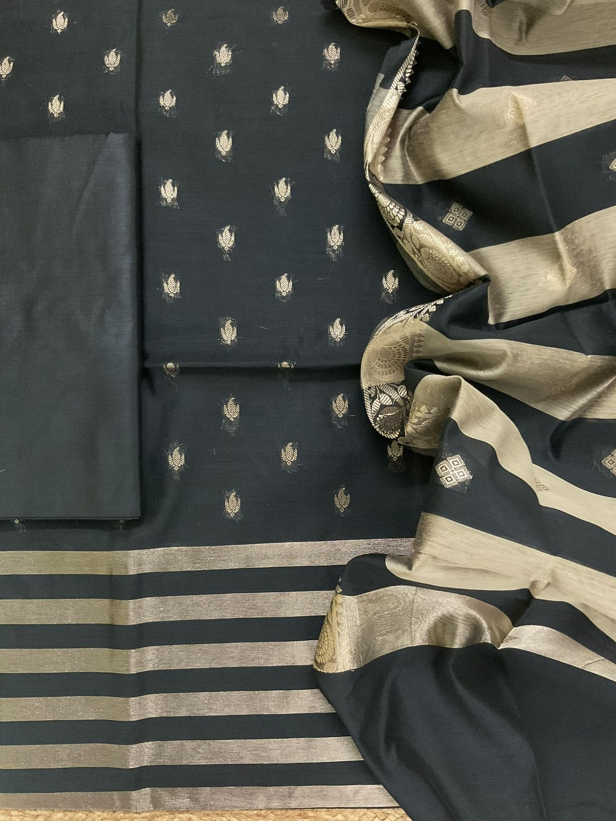 Soft Maheshwari Self Weaved Suit - Black