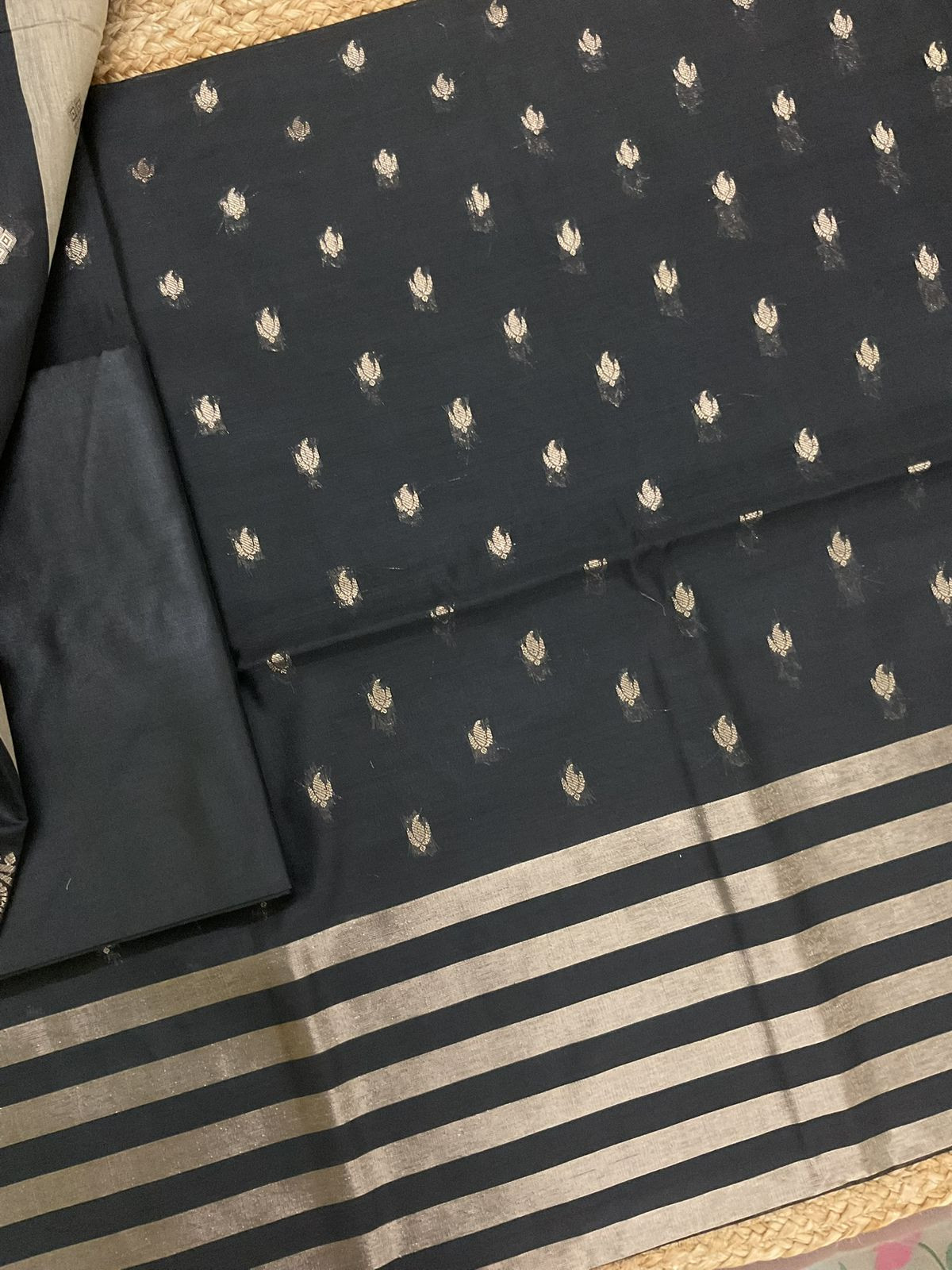 Soft Maheshwari Self Weaved Suit - Black