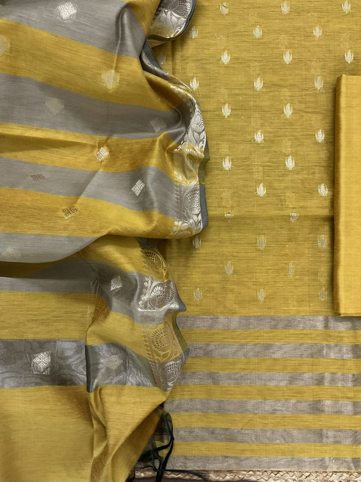 Soft Maheshwari Self Weaved Suit - Yellow