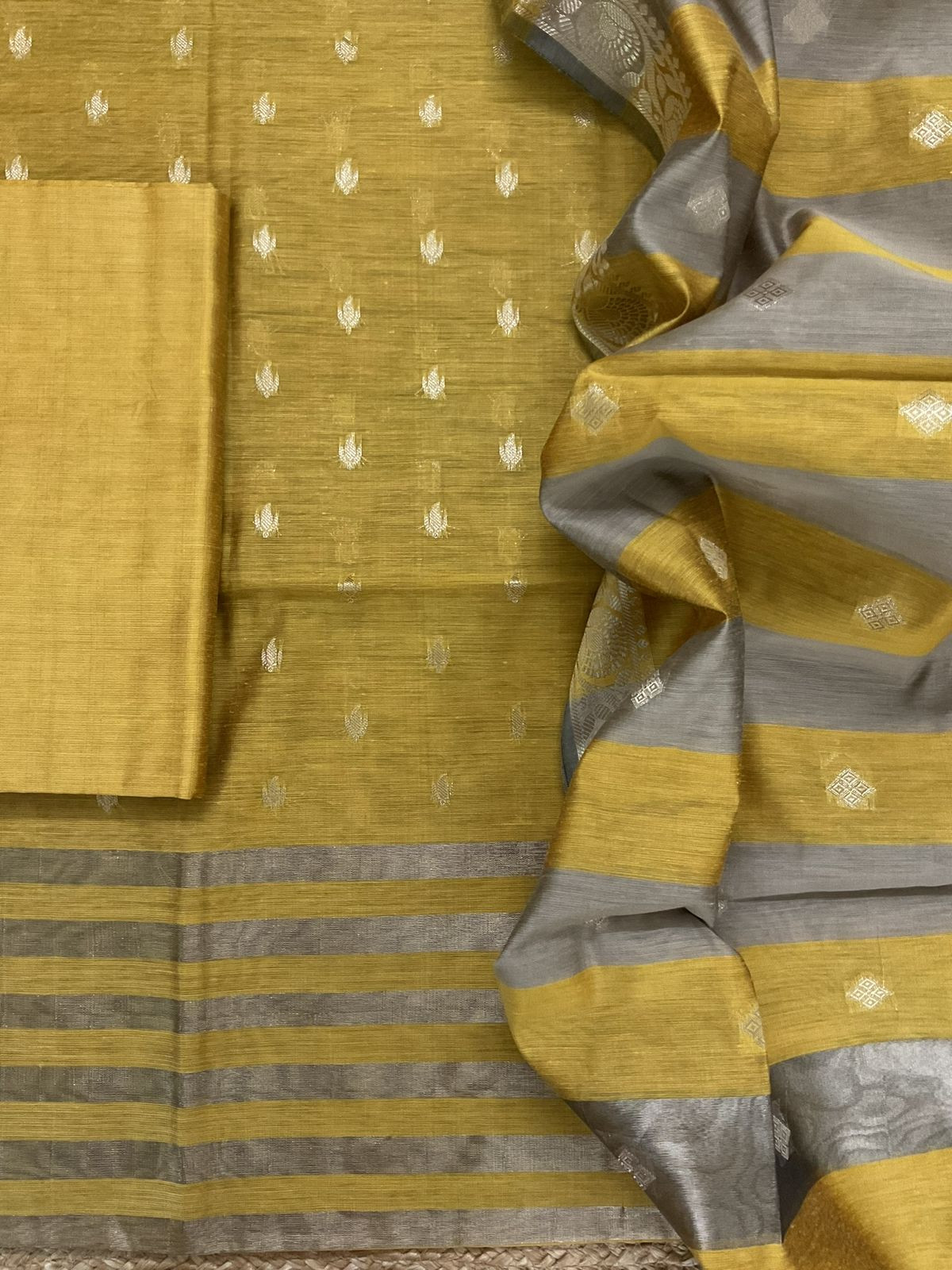 Soft Maheshwari Self Weaved Suit - Yellow