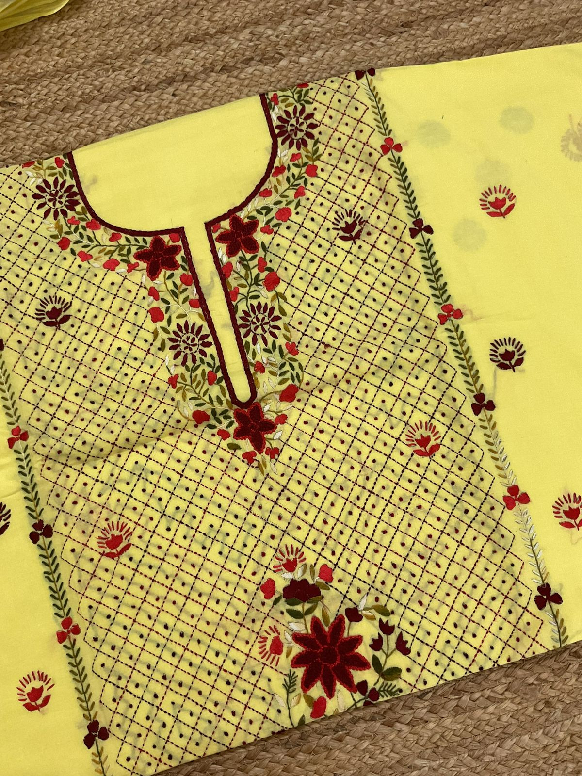 Pure Cotton Embroidered Suit - Yellow