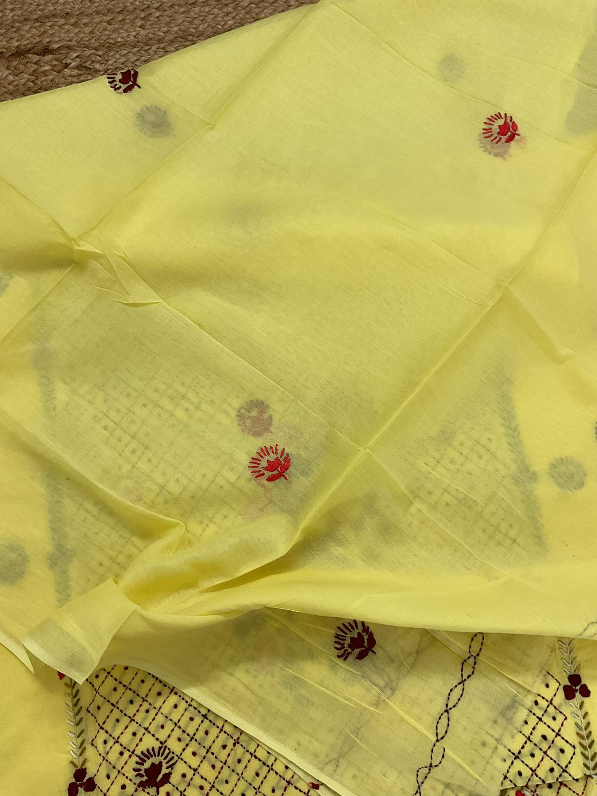 Pure Cotton Embroidered Suit - Yellow